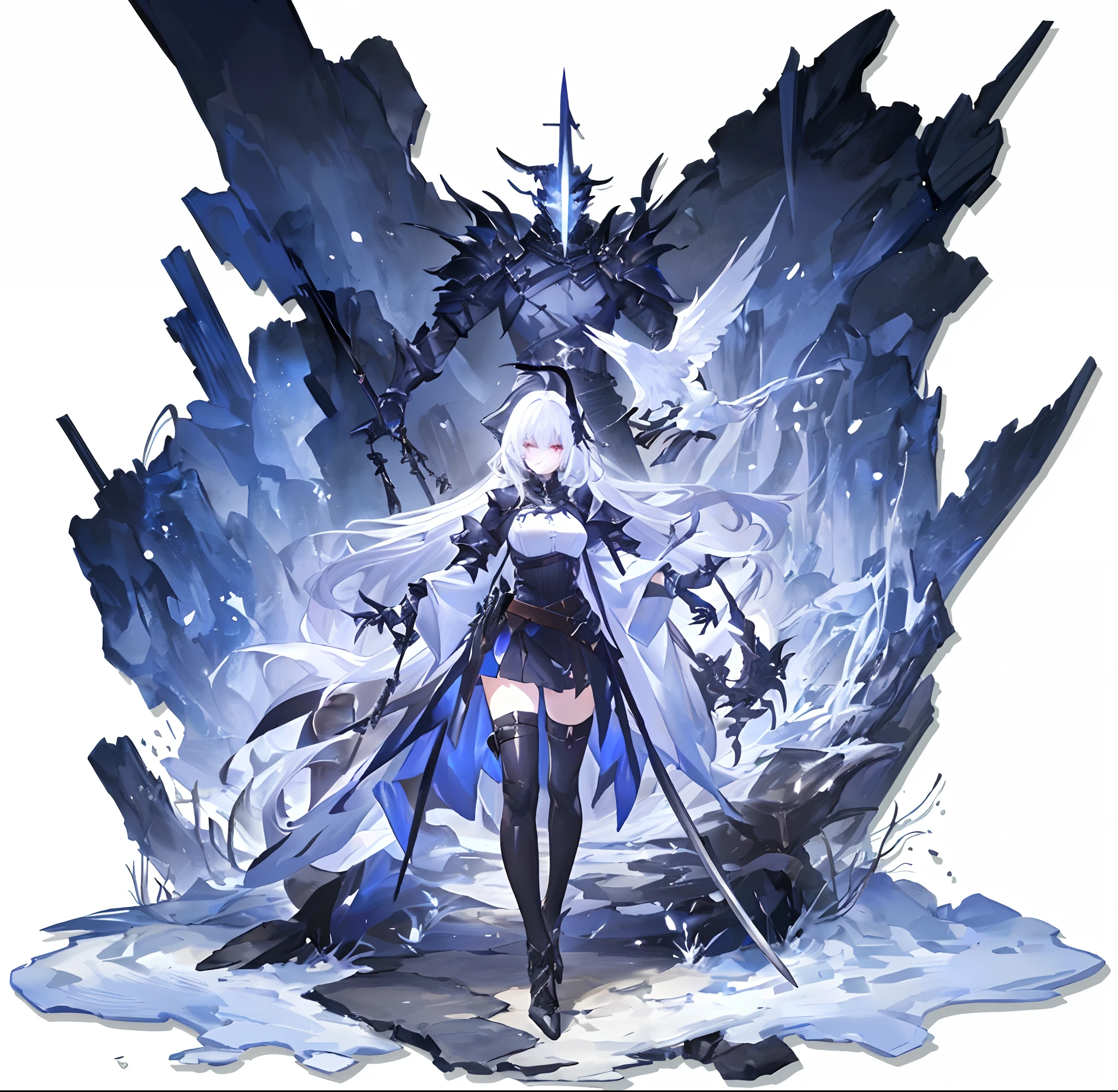 anime character with a sword and a bird in a snowy environment, from arknights, arknights, ffxiv heavensward, high detailed official artwork, masterpiece goddess of sorrow, anime key visual concept art of, official artwork, trending on artstation pixiv, official character art, anime fantasy artwork, girls frontline universe, white haired deity, official art, detailed key anime art