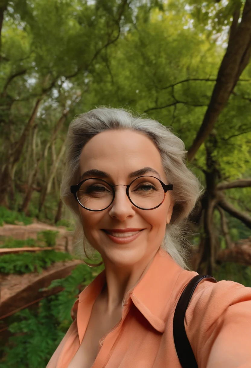 use a imagem do home de 40 anos, She's taking a selfie with trees in the background, como Disney Cartoon, Pixar, ..3d, Disney