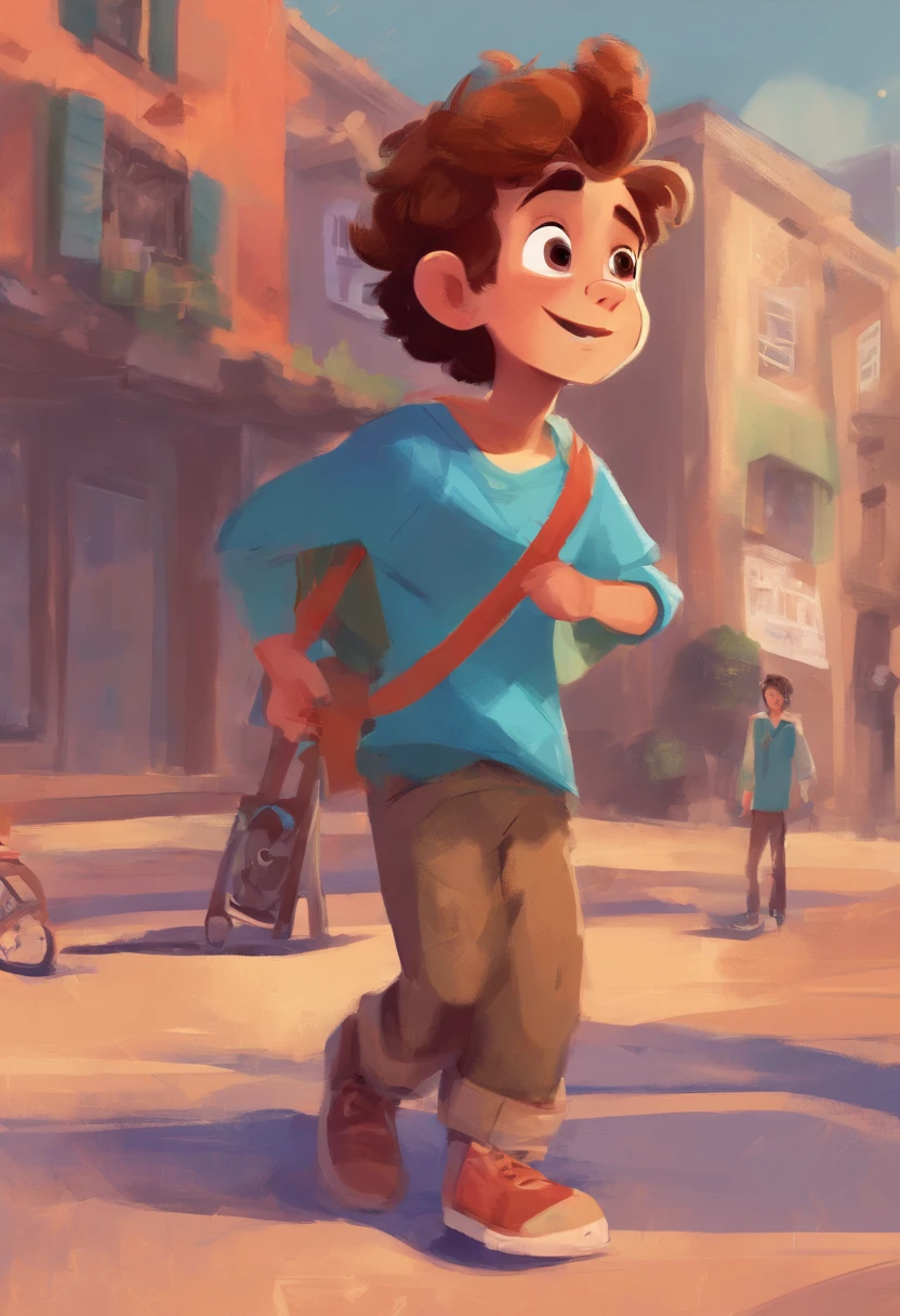 Image of a boy for a story in a YouTube video in Pixar format, He's the little allabester, He's the class leader, He's outgoing, Playful and gets up for a lot of things, cabelo curto