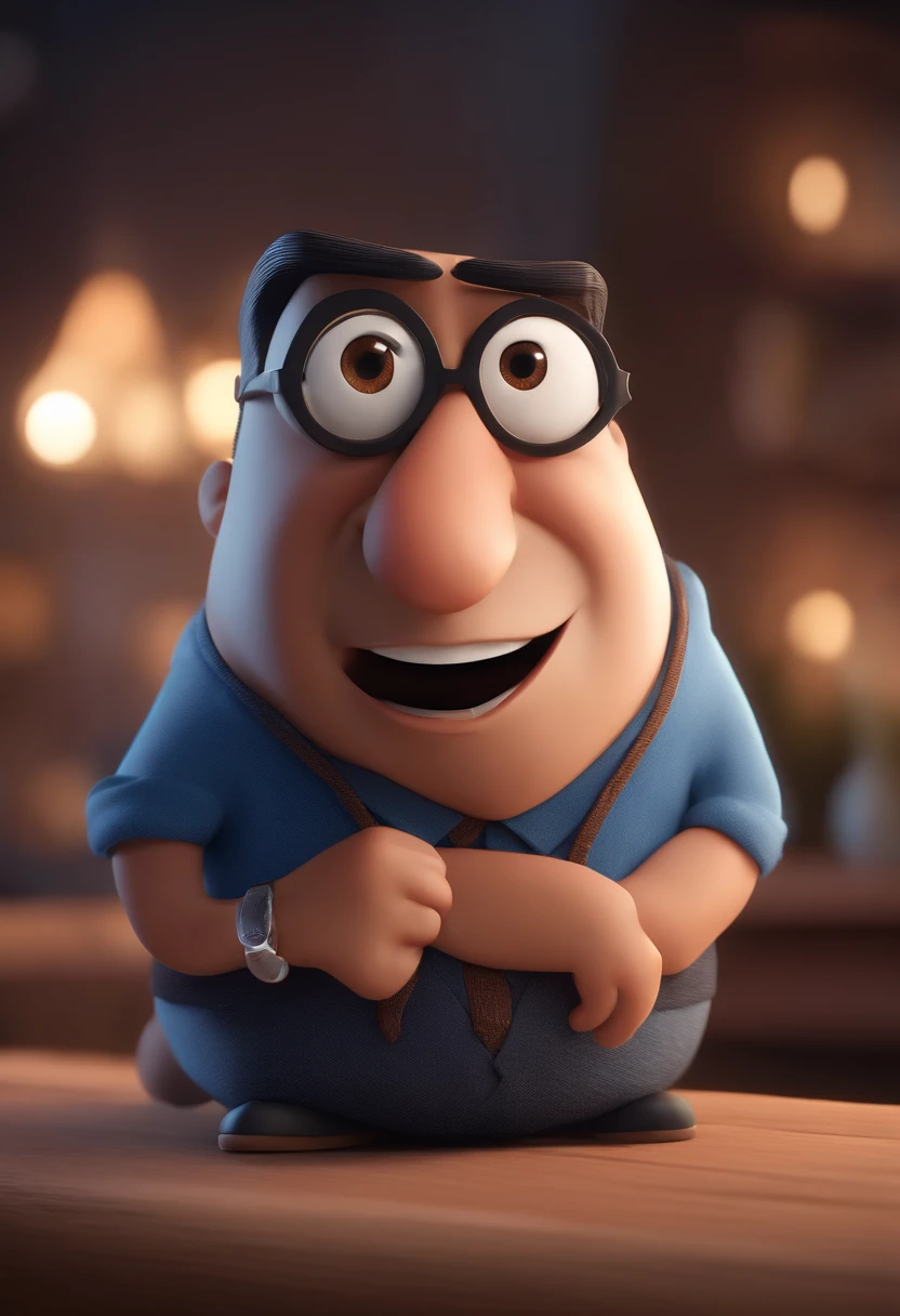 Cartoon character of a man with black glasses and a blue shirt, animation character, Caractere estilizado, animation style rendering, 3D estilizado, Arnold Maya render, 3 d render stylized, toon render keyshot, Personagem 3D, Personagem 3D, 3d rendering stylized, 3 d character render, personagem de desenho animado, Personagem de close up, Pose de personagem, (Estilo Pixar) (master part:1.2) (Bokeh) (best quality) (pele detalhada) (textura detalhada) (8k) (argila) (Cinematic lighting) (foco nítido