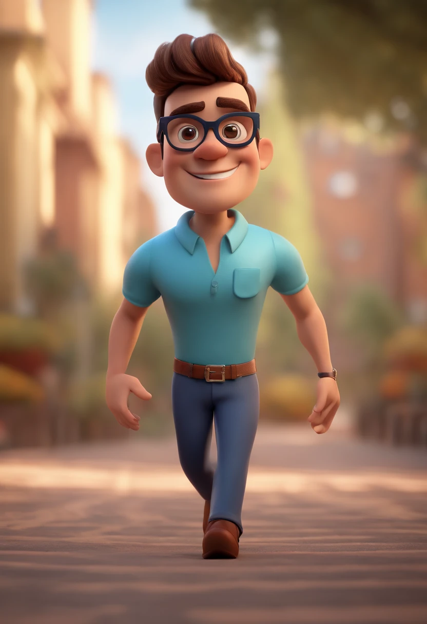 Cartoon character of a man with black glasses and a blue shirt, animation character, Caractere estilizado, animation style rendering, 3D estilizado, Arnold Maya render, 3 d render stylized, toon render keyshot, Personagem 3D, Personagem 3D, 3d rendering stylized, 3 d character render, personagem de desenho animado, Personagem de close up, Pose de personagem, (Estilo Pixar) (master part:1.2) (Bokeh) (best quality) (pele detalhada) (textura detalhada) (8k) (argila) (Cinematic lighting) (foco nítido