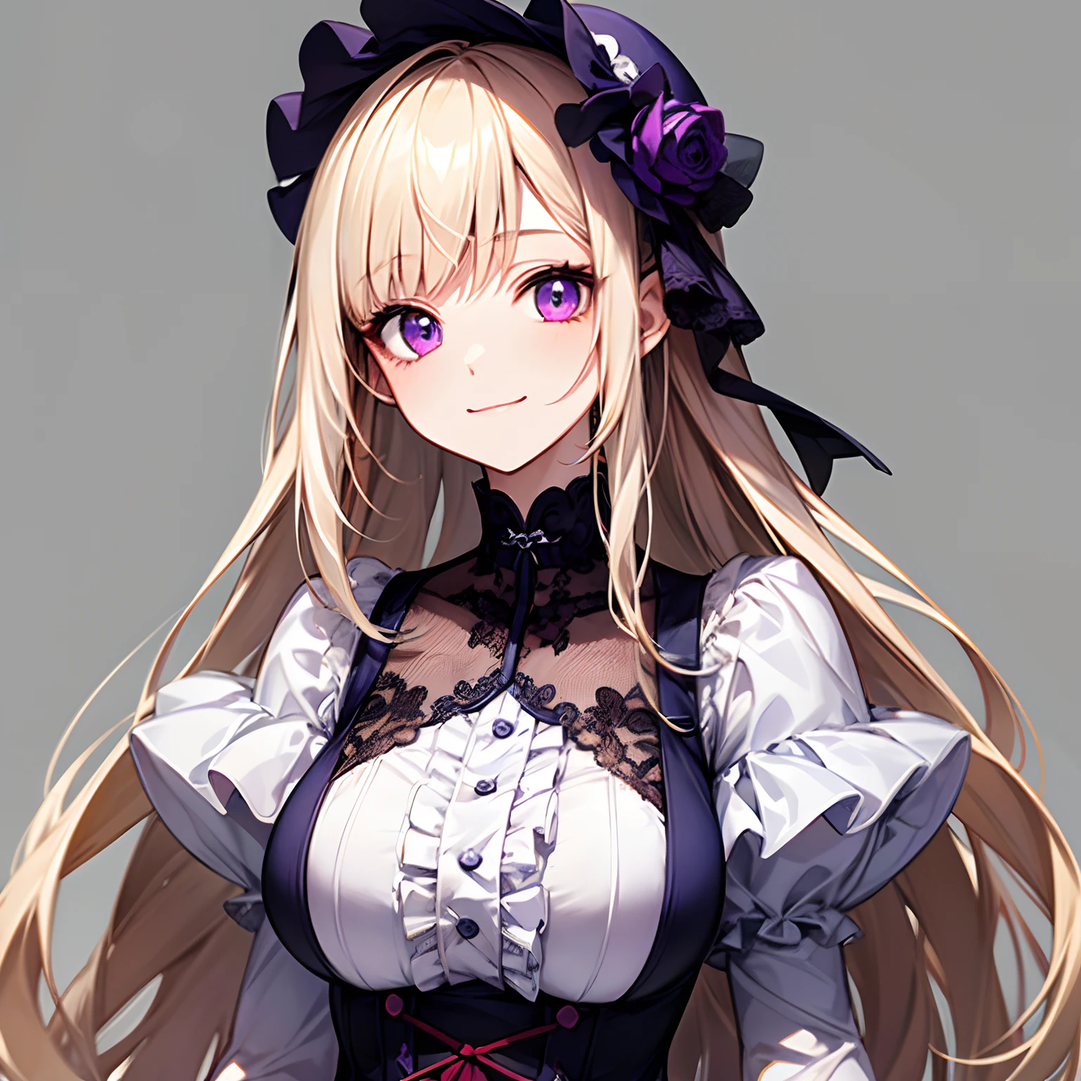 Cute little girl s、long、Smile、pale blond hair、Purple Eye、Cute Dresses、、Straight hair、long、a blond、Purple Mesh、high-level image quality、An ultra-high picture quality、Clear picture、simple background、white backgrounid、8K、Lolita clothes、dress with ruffles、From upper body up、Big breasts