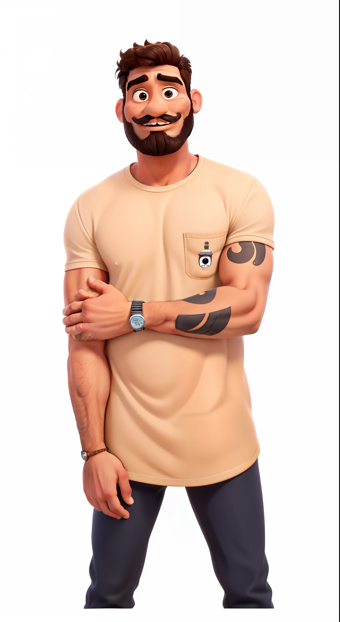 Um homem com barbar, bigode preto estilo disney pixar, alta qualidade, melhor qualidade