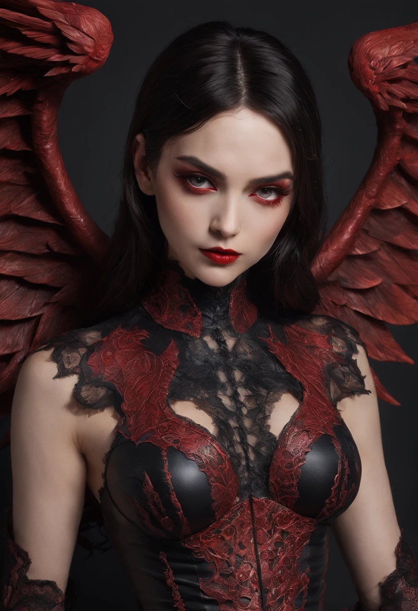 Masterpiece, a beautiful succubus demon, (Morena Baccarin), devil horns and wings, wicked smile, dark red lingerie and stockingiery eyes:1.3), satanic castle background, (UHD, 8K wallpaper, High resolution), Cinematic lighting, award-winning, extremely detailed skin, extra detailed face, high detail eyes, photo-realistic, Zeiss 85 mm F/1.4, by Ellen von Unwerth