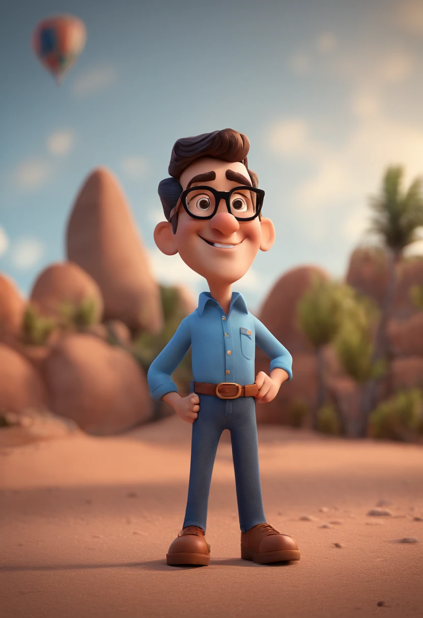 Cartoon character of a man with black glasses and a blue shirt, animation character, Caractere estilizado, animation style rendering, 3D estilizado, Arnold Maya render, 3 d render stylized, toon render keyshot, Personagem 3D, Personagem 3D, 3d rendering stylized, 3 d character render, personagem de desenho animado, Personagem de close up, Pose de personagem, (Estilo Pixar) (master part:1.2) (Bokeh) (best quality) (pele detalhada) (textura detalhada) (8k) (argila) (Cinematic lighting) (foco nítido