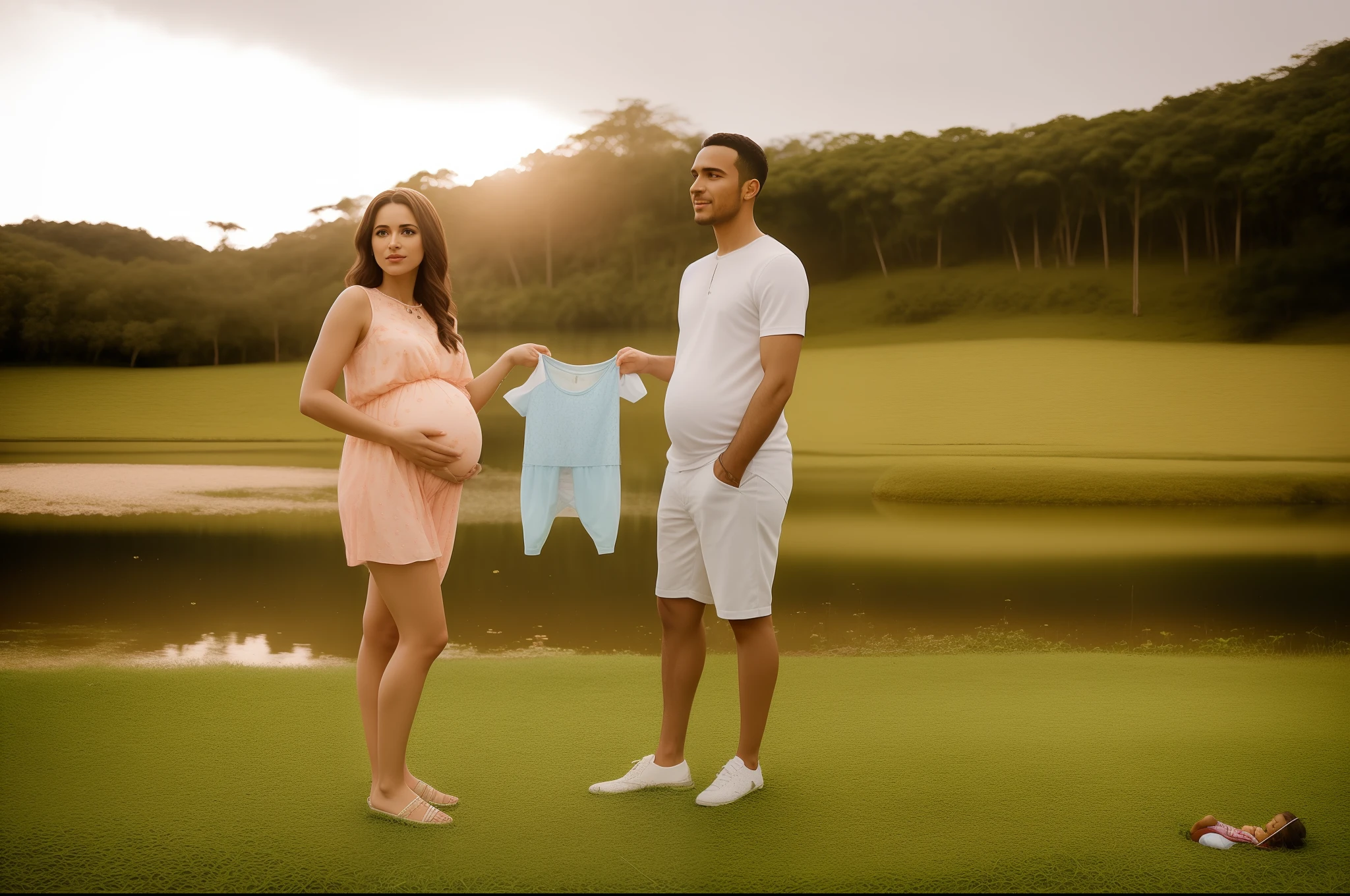 Pregnant couple standing in front of a lake holding a , in a scenic background, foto de uma bela, gravidez, Directed by: Nandor Soldier, pregnant belly, sentimento de maternidade, of a family standing in a park, pregnant, Directed by: Milton Menasco, Lovely couple, Malika Favre, Directed by: Willian Murai, Directed by: Samuel Silva, Casal feliz