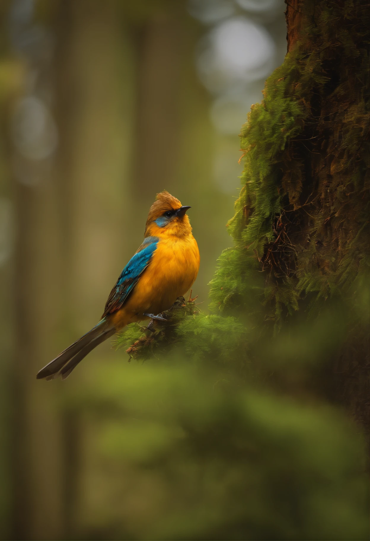 There is a small bird in the forest but the image is all messed up
