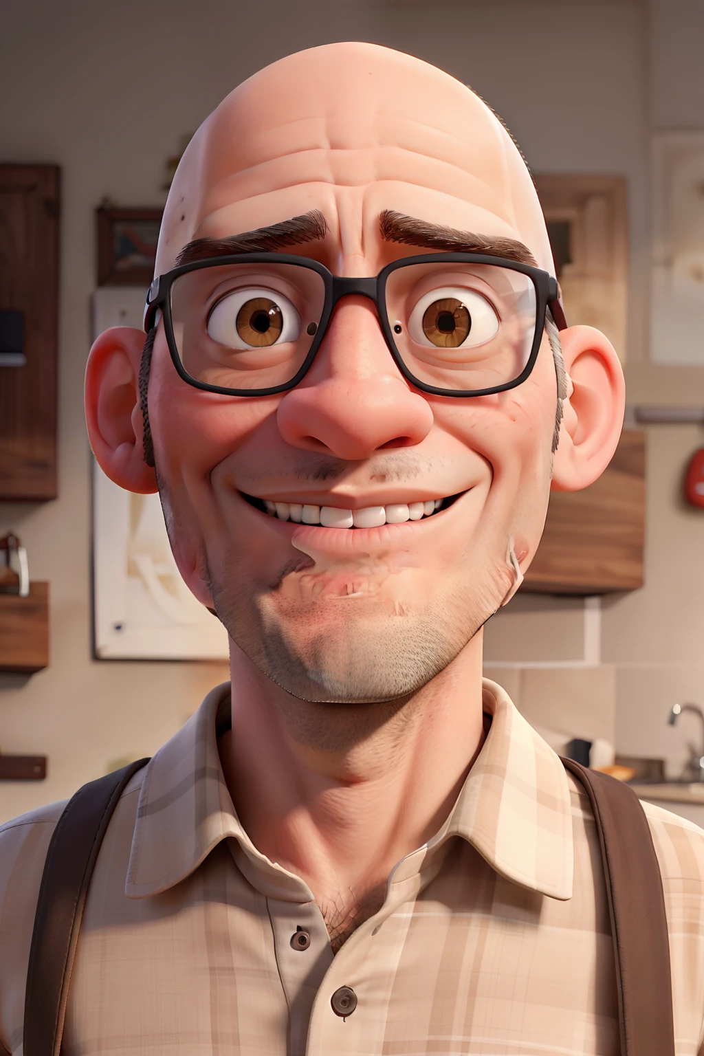 Bald man is 40 years old unshaven