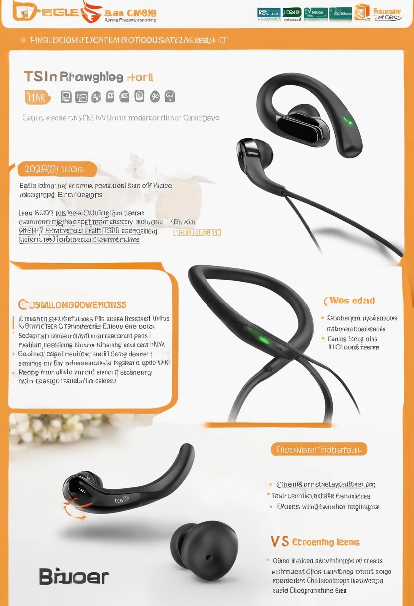 Design a TWS binaural bluetooth earphone,The headphones fit snugly in the ear,Comfortable to wear,No sense of pressure,Adopt TWS technology,Wireless connection,Easy to use,The charging compartment has a unique design,Easy to use,Recognizable,Separation of both ears,The two sets of wireless headphones can be used separately,Meet the needs of different scenarios,Available in both in-ear and non-in-ear wearing styles,Adapt to the needs of different users,The materials are diverse,The charging case and earphone shell are made of various materials,A variety of options are available,High battery life,Meet the needs of long-term use,Support fast charging technology,Short charging time,Easy to use,Waterproof and dustproof,IPX4 and above waterproof and dustproof level,Suitable for use during sports,Intelligent interaction,Support voice assistant function,Easy voice control。