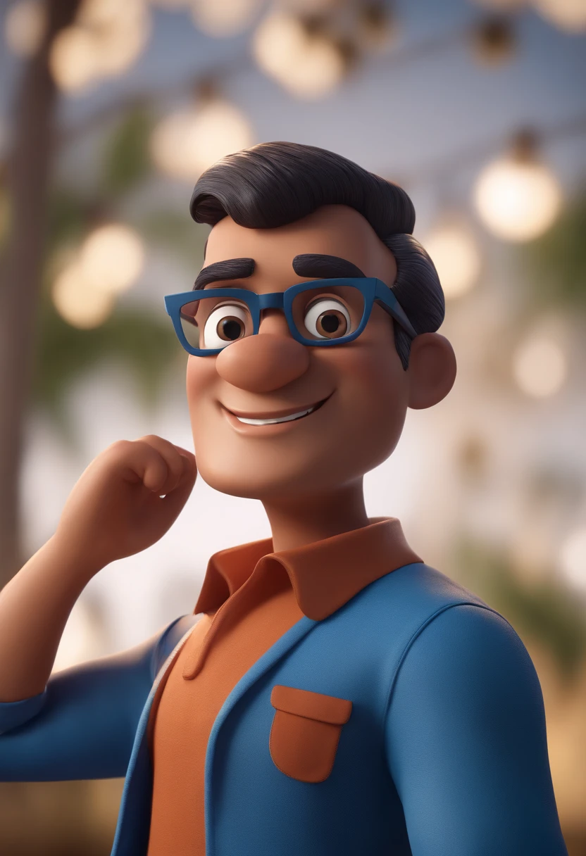 Cartoon character of a man with black glasses and a blue shirt, animation character, Caractere estilizado, animation style rendering, 3D estilizado, Arnold Maya render, 3 d render stylized, toon render keyshot, Personagem 3D, Personagem 3D, 3d rendering stylized, 3 d character render, personagem de desenho animado, Personagem de close up, Pose de personagem,  (Estilo Pixar) (master part:1.2) (Bokeh) (best quality) (pele detalhada) (textura detalhada) (8k) (argila) (Cinematic lighting) (foco nítido