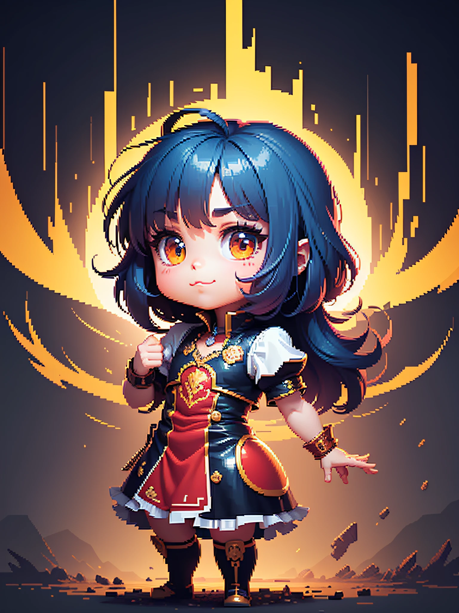 Chibi character pixel art, beautiful detailed pixel art, hyper detailed pixel art, conceptual pixel art, high quality pixel art, high quality pixel art, high quality pixel art, dynamic lighting, colorful, high contrast colors, Pixel art style, Pixel art:3, 4k, beautiful