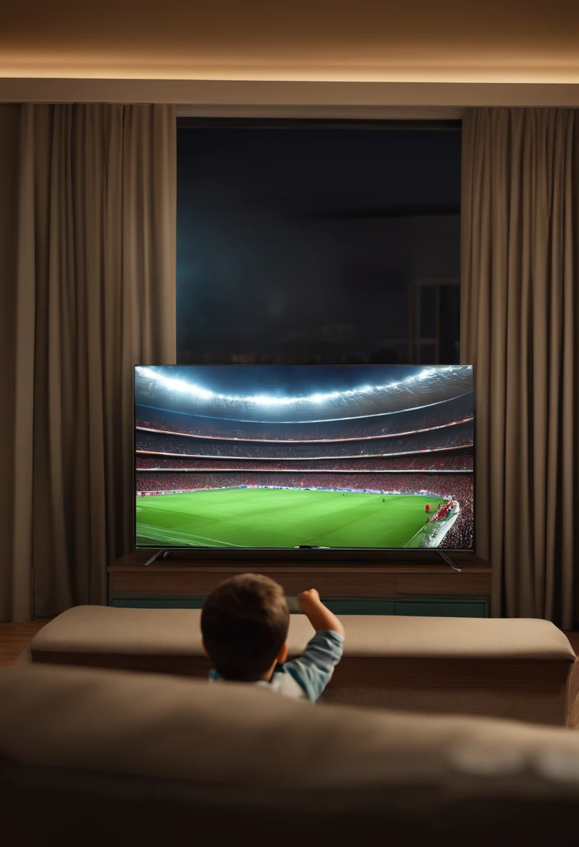 a boy watch football match in tv