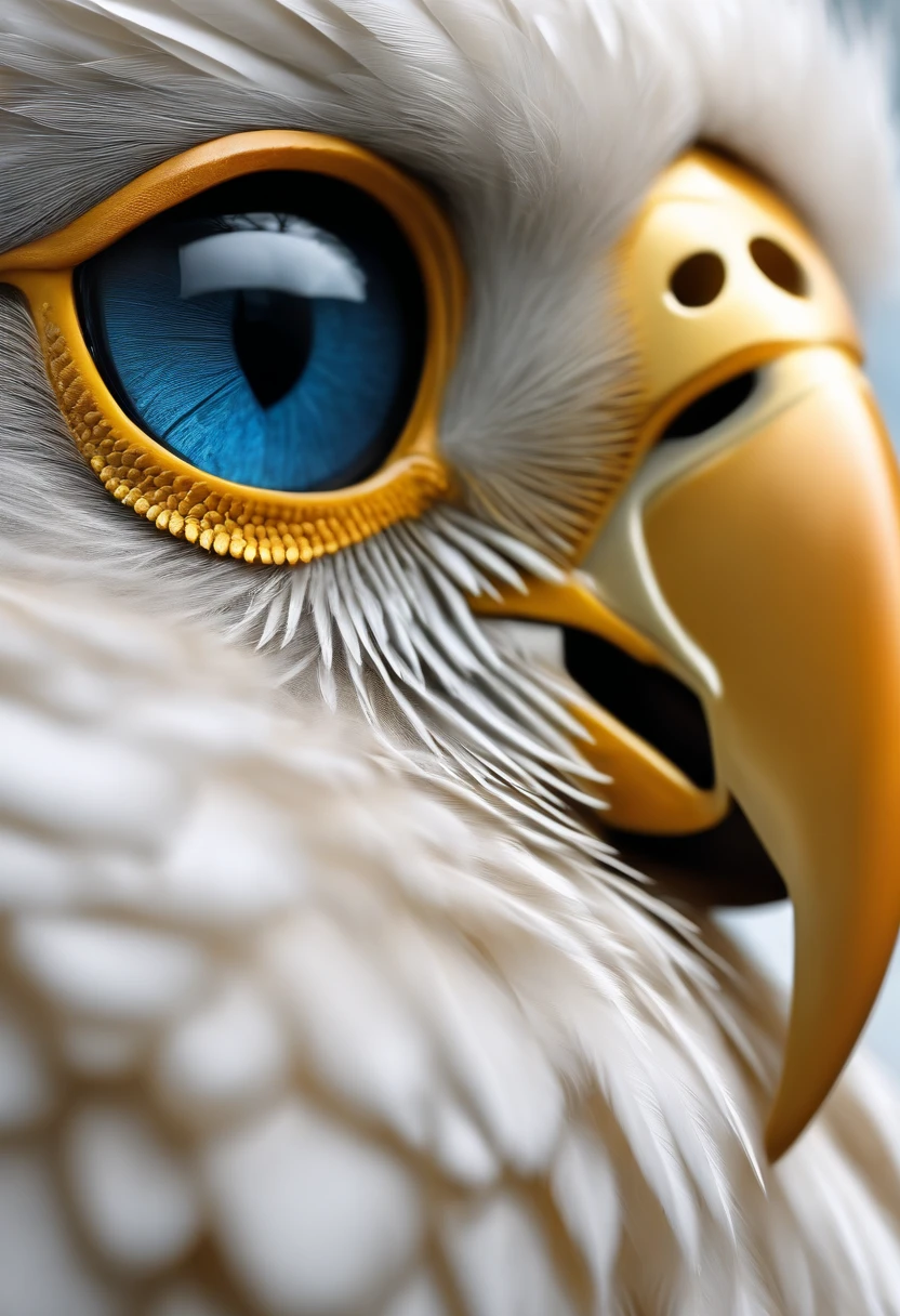 A closeup of a bird with a blue eye and golden feathers, arte digital altamente detalhada, Arte digital altamente detalhada em 4k, arte digital altamente detalhada, arte digital ultra-detalhada, arte digital altamente detalhada, 8k arte detalhada de alta qualidade, arte digital de detalhes surpreendentes, arte digital ultra detalhada, arte digital altamente detalhada, Grande arte digital com detalhes, Arte altamente detalhada em 4K , sem fundo, fundo branco