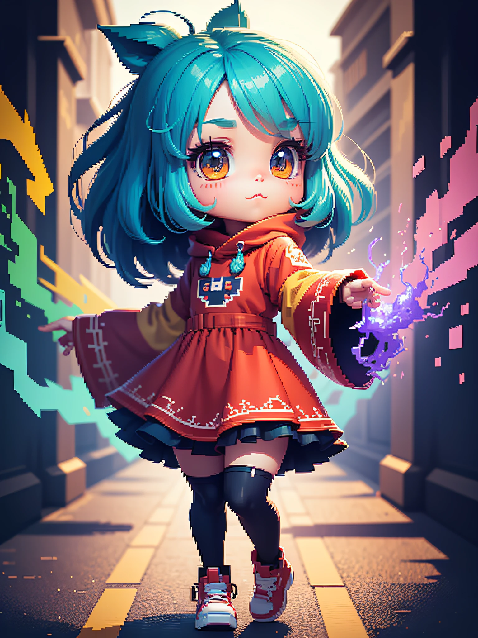 Chibi character pixel art, beautiful detailed pixel art, hyper detailed pixel art, conceptual pixel art, high quality pixel art, high quality pixel art, high quality pixel art, dynamic lighting, colorful, high contrast colors, Pixel art style, Pixel art:3, 4k, beautiful