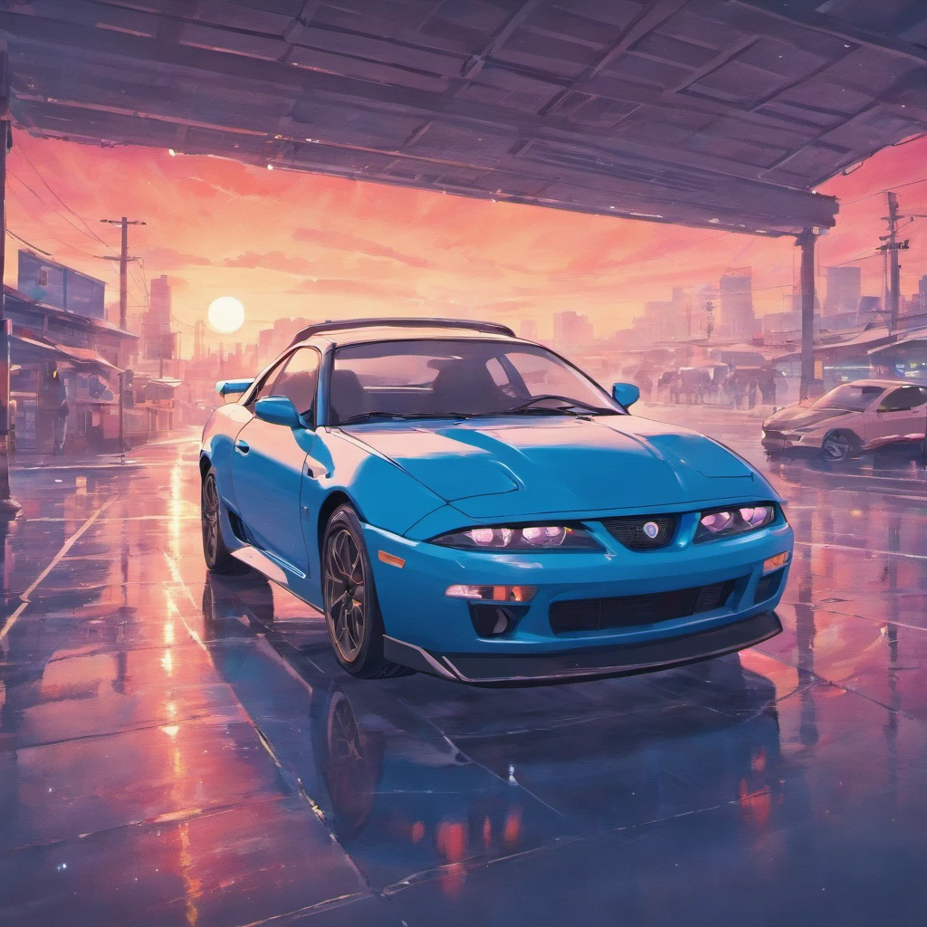 Cool car is placed in the center of Japan supercar beautiful fog starry sky