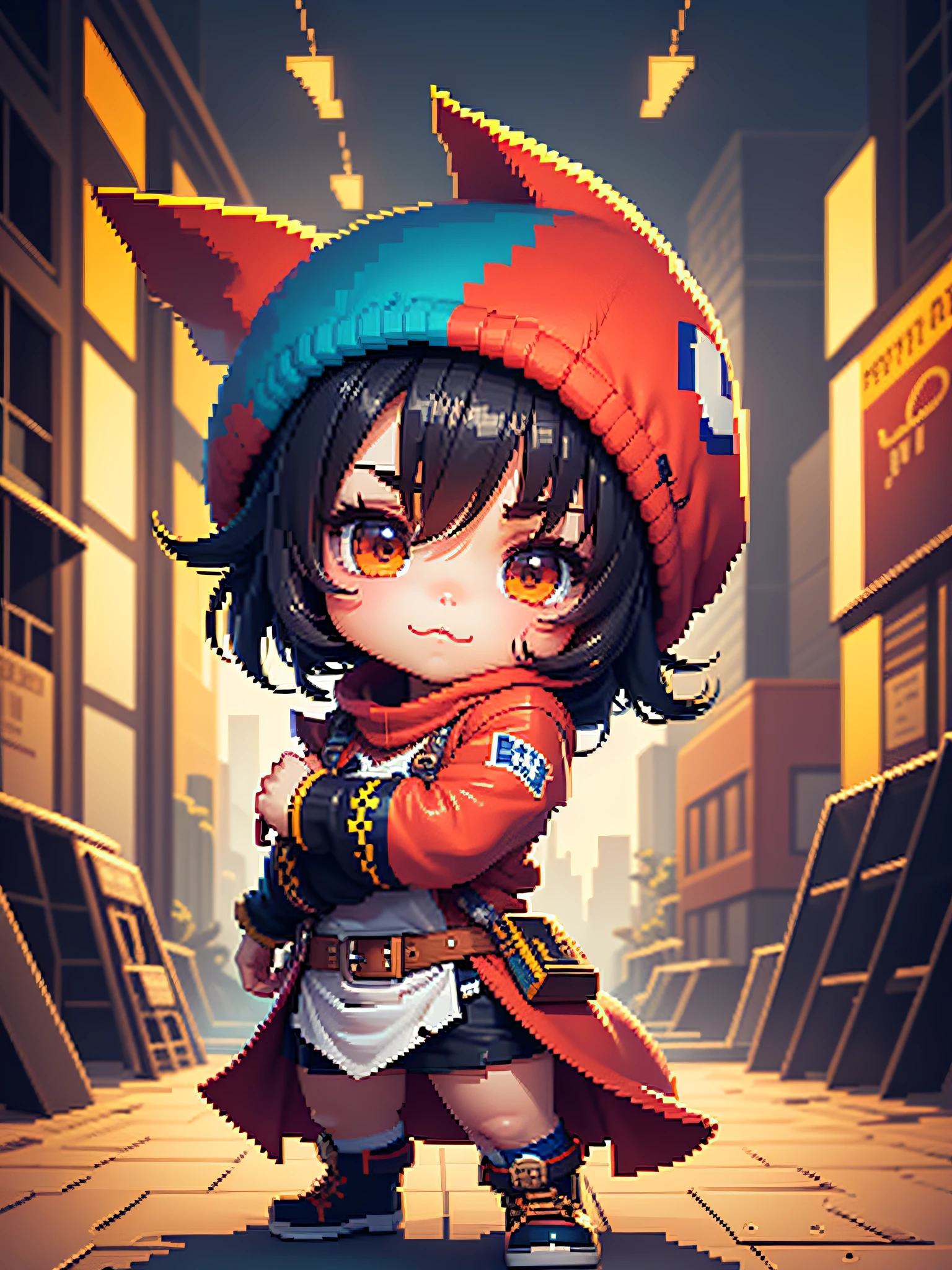 Chibi character pixel art, beautiful detailed pixel art, hyper detailed pixel art, conceptual pixel art, high quality pixel art, high quality pixel art, high quality pixel art, dynamic lighting, colorful, high contrast colors, Pixel art style, Pixel art:3, 4k, beautiful