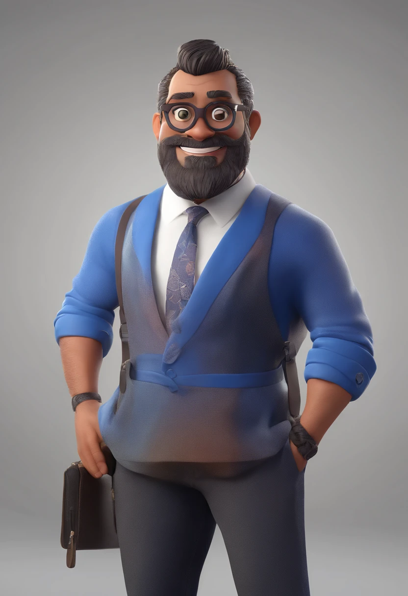 personagem dos desenhos animados de um homem usando barba curta, with black glasses and a blue shirt, animation character, Caractere estilizado, animation style rendering, 3D estilizado, Arnold Maya render, 3 d render stylized, toon render keyshot, Personagem 3D, Personagem 3D, 3d rendering stylized, 3 d character render, personagem de desenho animado, Personagem de close up, Pose de personagem, (Estilo Pixar) (master part:1.2) (Bokeh) (best quality) (pele detalhada) (textura detalhada) (8k) (argila) (Cinematic lighting) (foco nítido