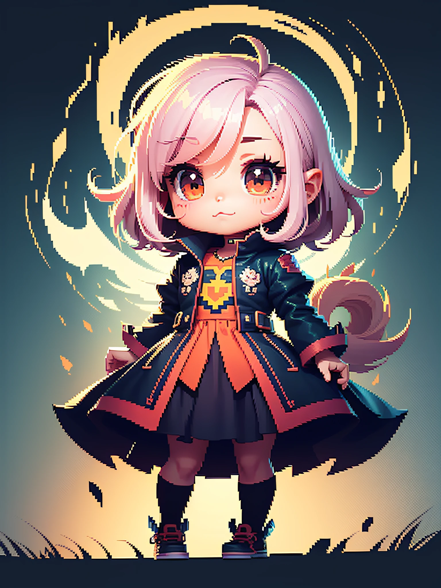 Chibi character pixel art, beautiful detailed pixel art, hyper detailed pixel art, conceptual pixel art, high quality pixel art, high quality pixel art, high quality pixel art, dynamic lighting, colorful, high contrast colors, Pixel art style, Pixel art:3, 4k, beautiful