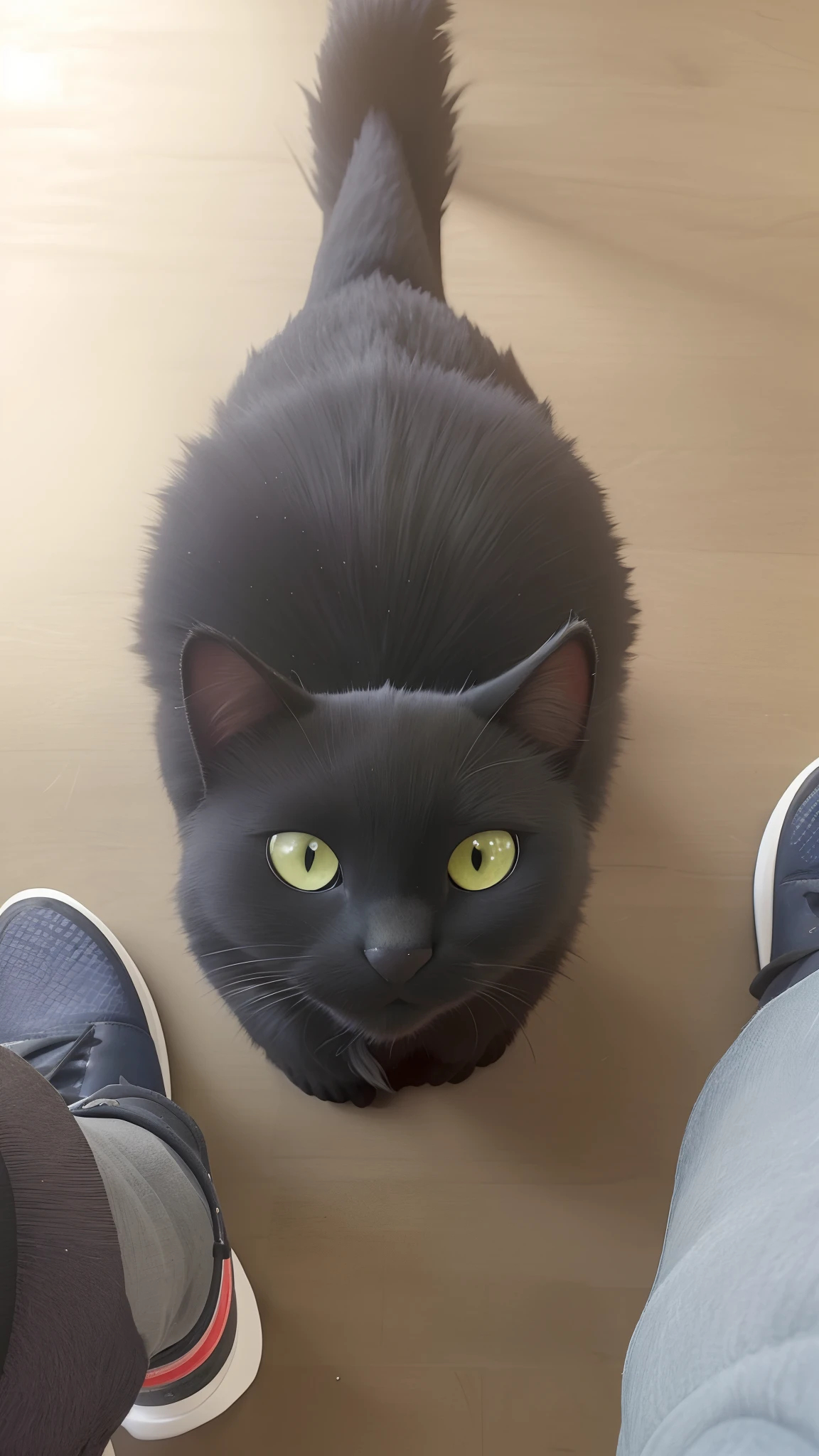 There's a black cat that's standing next to a person, Black cat at your feet, gato preto, gato preto tirando uma selfie, Tem um olhar penetrante, is looking at the camera, staring directly at camera, looking down on the camera, foto de um gato, screaming at the camera, looking straight into the camera, looking-into-camera