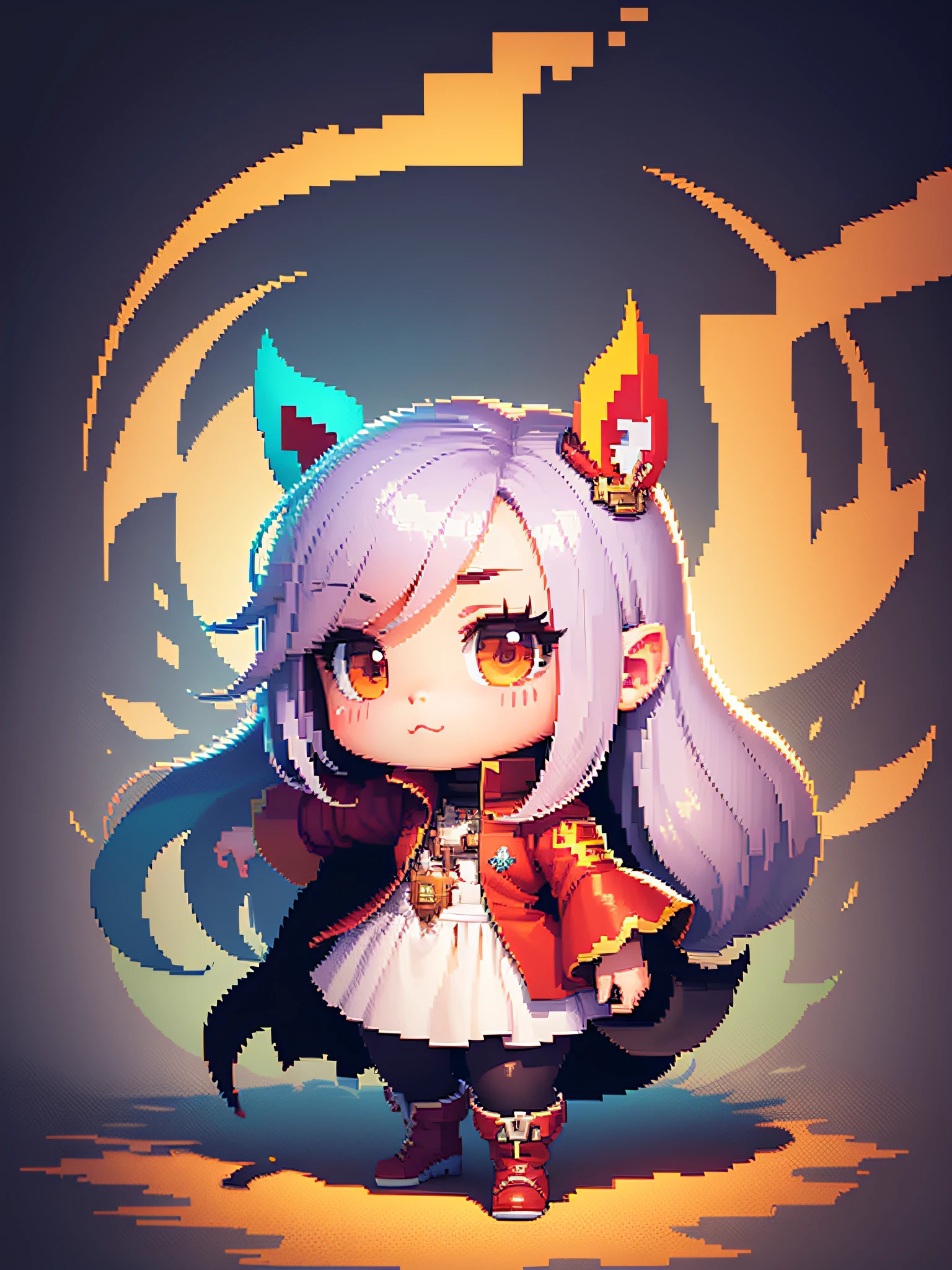 Chibi character pixel art, beautiful detailed pixel art, hyper detailed pixel art, conceptual pixel art, high quality pixel art, high quality pixel art, high quality pixel art, dynamic lighting, colorful, high contrast colors, Pixel art style, Pixel art:3, 4k, beautiful