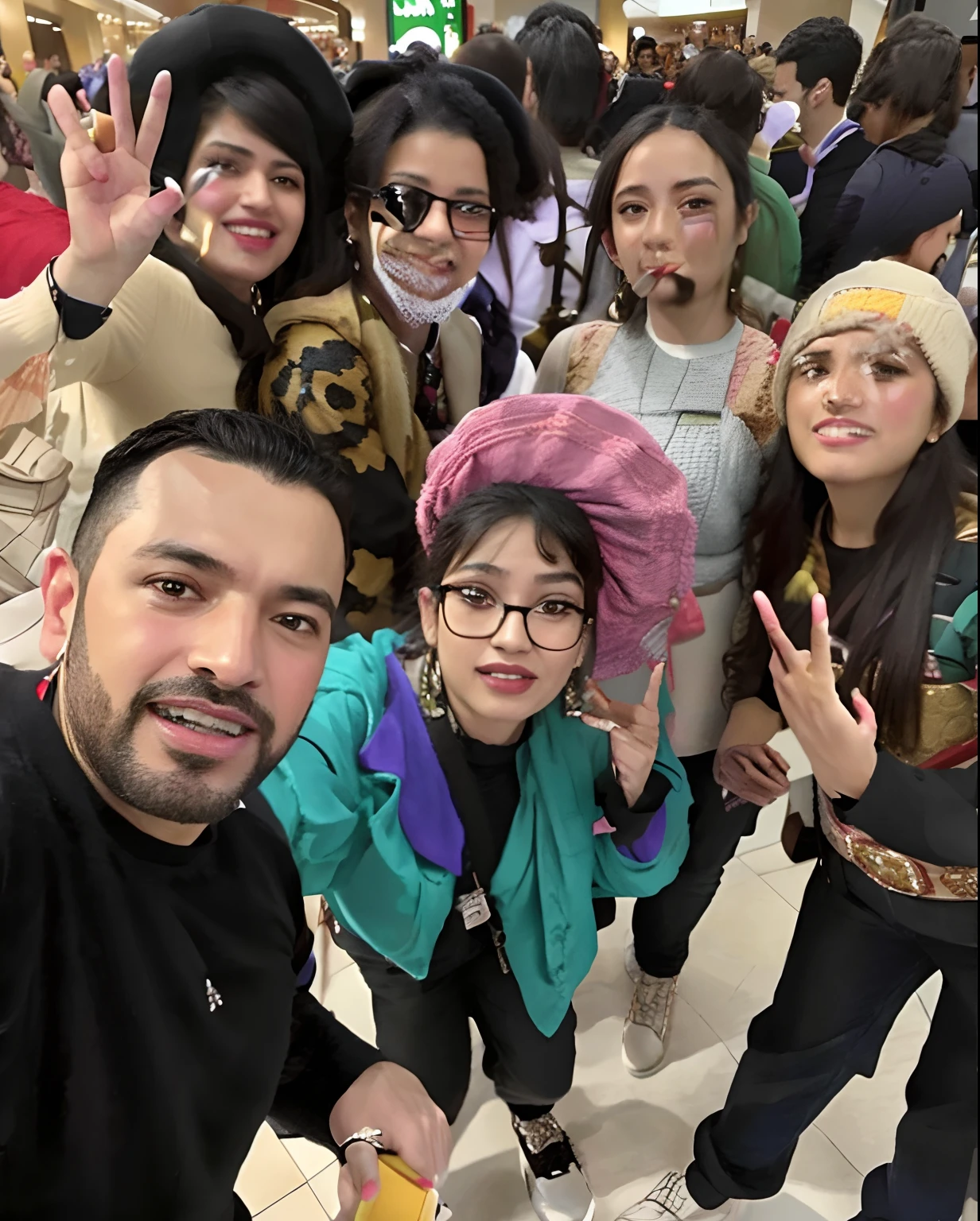 Several people are posing for a photo in a mall, In Sao Paulo, Directed by: Nandor Soldier, pessoas bonitas, um grupo de pessoas, grupo de pessoas, São Paulo, foto do perfil, Foto Octane 8K, salvador, com afro, vibrant aesthetic, com muitos viajantes, Alarcon Cartunista, 8k!!!!!, audience selfie