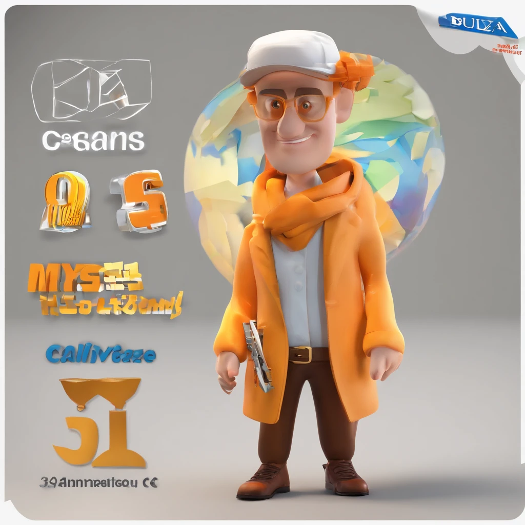 Criar um personagem no estilo Pixar. Trata-se de um homem de 40 anos, Branco, calvo, com cabelos castanhos curtos e costeletas, e olhos preto. Ele deve estar na rua com um cone laranja e listas cinzas claro