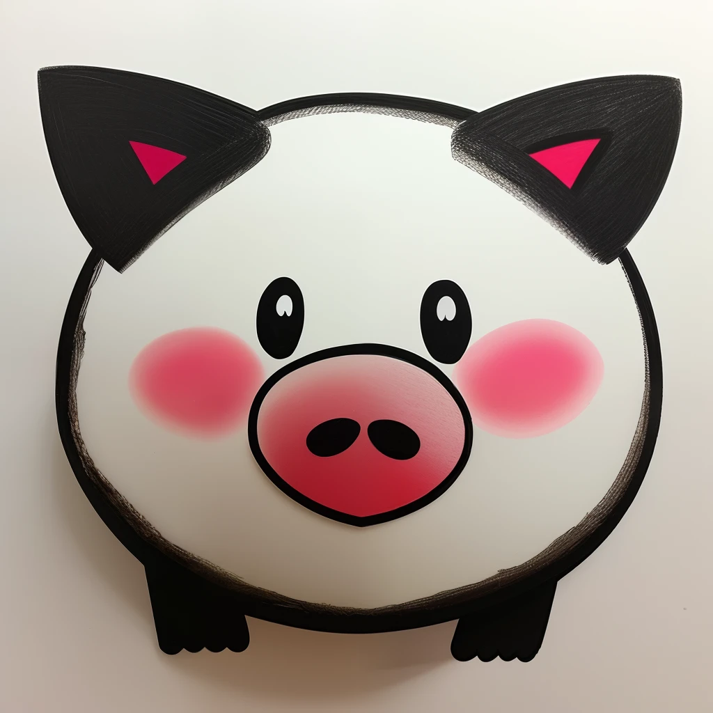 hog, C-shaped eyes, Plump face and body, Deformed, Illustration of a child-friendly animal, Facing the front, loose, 1 No body hair, Closed mouth, Stick-shaped eyes, stick-shaped mouths, simple drawings like those drawn by elementary school students