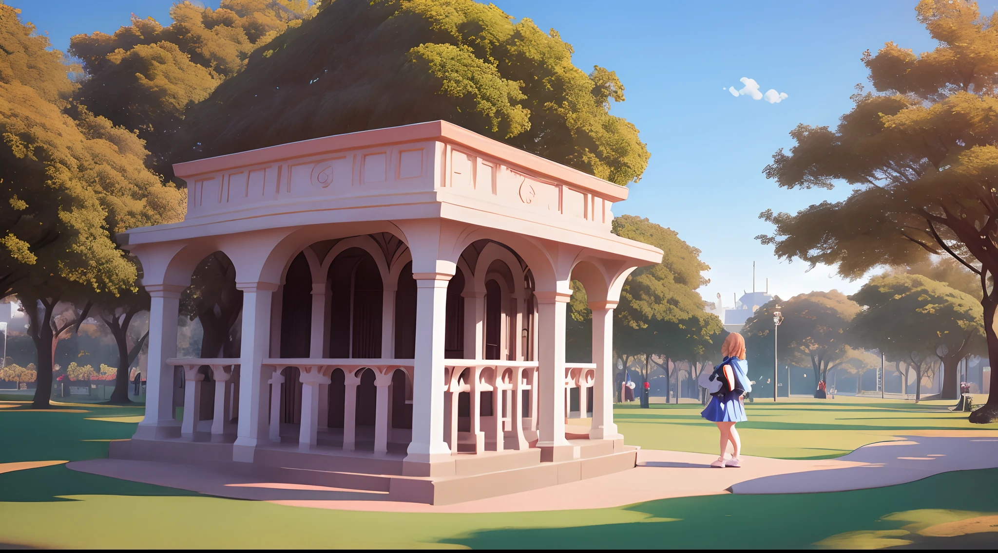 Uma menina educada passeando pelo parque com mechas roxas no cabelo e uma roupa softh muito linda e tailandesa
