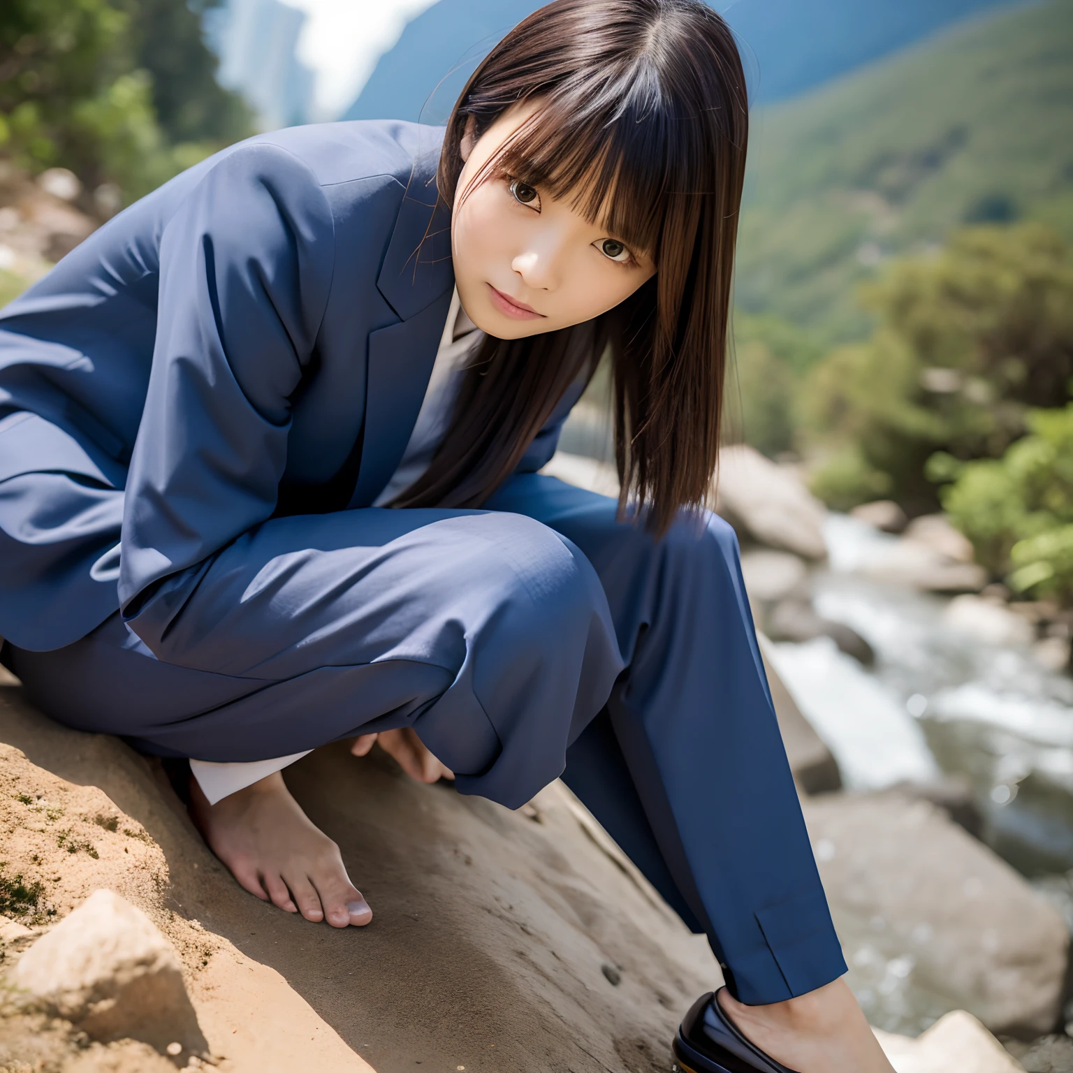 8k Fine Detail　eye glass　Recruit Suit　Pantsu Suit　Crouching　valley