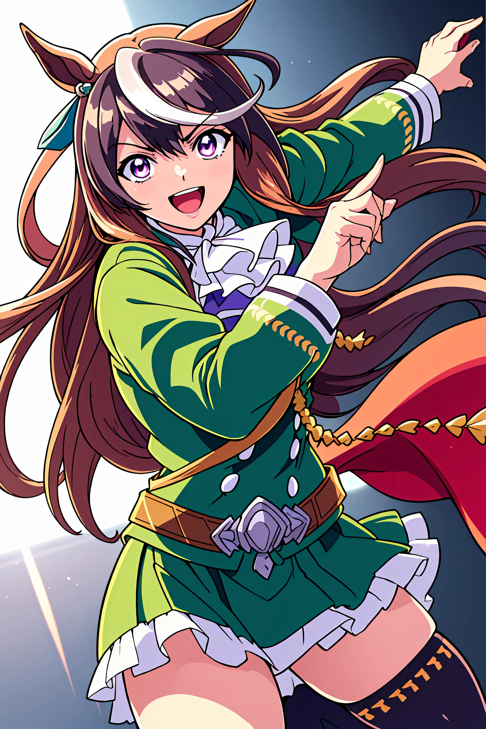 (top-quality:1.3), (masterpiece:1.4),(Anatomically correct), (Full limbs),(complete fingers),(Precise fingertips), (Fine details),(8K),Photorealista,(Super Detail),(90s Anime,9 0 s anime,9 0 s anime style,anime cels,cel shaded anime),(Symbolic Rudolph (Umamusume):1.52), horse ear, animal ear, 独奏, Horse Girl, tailed, Horse's tail, thighs thighs thighs thighs, brown haired, gloves, length hair, O cabelo multicolorido, black thighhighs, white glove, epaulette, Single epaulette, striated hair, Cape, a purple eye, red cape, jewely, ascot, long-sleeve, white hair, Black footwear, 耳Nipple Ring, White Ascot, Single earring, skirt by the, Ezirre, (Green jacket:1.5), frilld, jaket, hair between eye, (Green skirt:1.5), Ruffled skirt, a closed mouth, bangss, buttoning, gold trim, a belt, Green dress, doress, medal, (1人の女性:1.5),
Evil smile, (Short stature:1.2), Killer Eye, Psychotic eye,(Oil Painting,Hyper-realistic), (Detailed muscles and hair), (intensegaze),(dark backgrounds, contrasted colors), (Soft lighting in gold tones),((rage)), Color Theme Red, Dramatic light, Violence Everywhere, Bloody destruction of corpses in the background, Dark and blurry background, (joyous expression:1.52), (Raging Eyes:1.24), (Blue glowing eyes:1.17), Mental breakdown, intimidation, Ways to harm, (irate:1.8), revenge, rage, destruction, murder, Maniacal,
eyes focus,(Masterfully crafted Glow,Sky Blue Lens Flare:1.7), (Cinematic background), Hyper-detailing, (delicate detail), (intricate detailes), octane renderings, nffsw, (Hyper-detailing:1.15), (softlight:1.2), 1girl in, beautiful a girl, ultradetailed eyes, Mature, Plump, A thick, Rainbow Paint Drop,(super model:1.3), Paint Teardrop, Woman made up of paint, entirely paint, Splat, Splash, Indoors、(Bioluminescent hair:1.1)、(radiant eyes)、((make - up))、(Cinematic Masterpiece)、intensely、Powerful、splashes of colour absolutely eye-catching、(Cinematic headlight)、((coustics))、dynamic ungle、beautiful detailed brilliance、Ambient Occlusion、ambient lights、ray trace reflection、(The best lighting、extremely delicate and beautiful)、((ciinematic light))、
floating in sky,a closeup,with light glowing,Happiness,Warm and soft lighting,the setting sun,