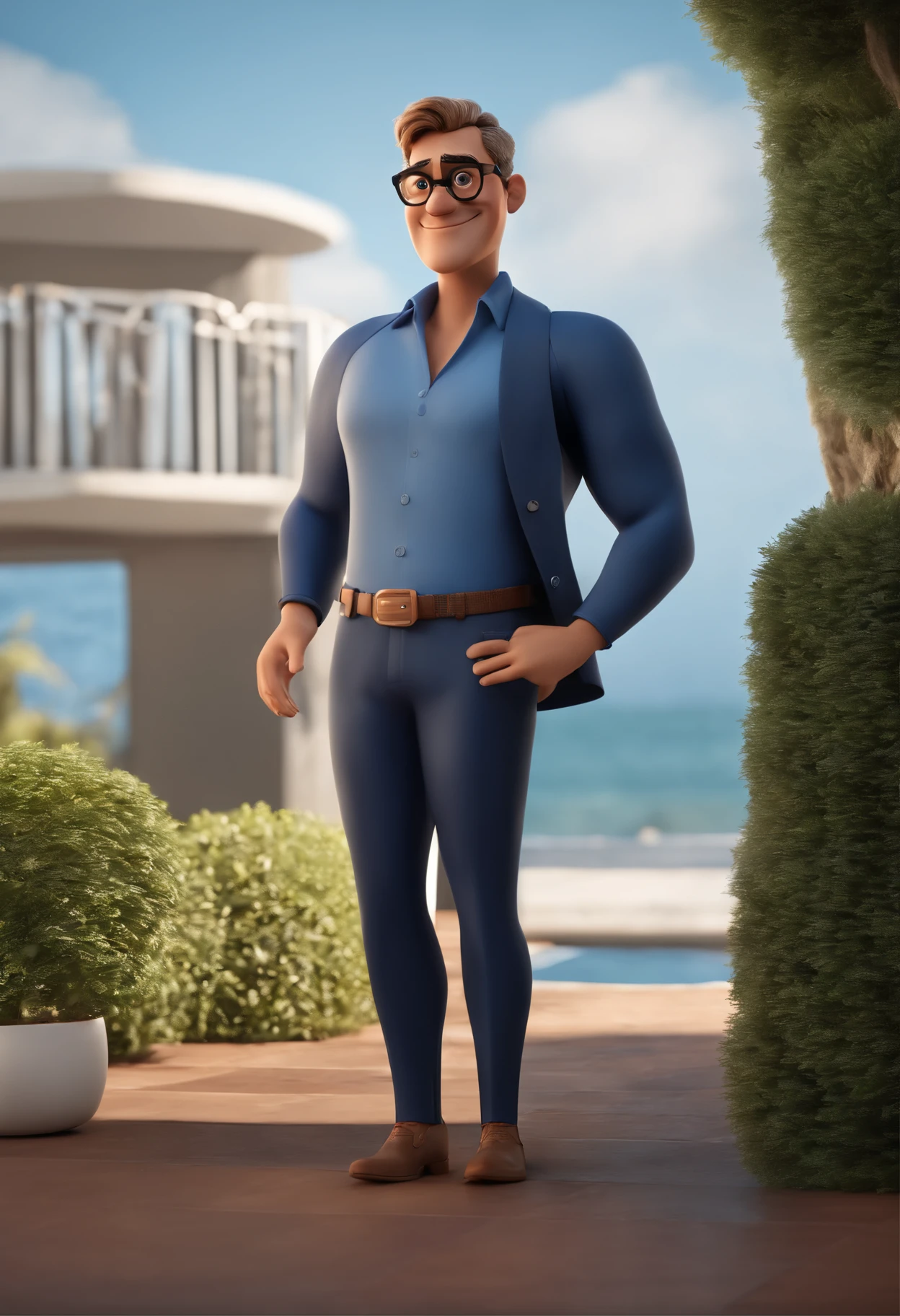 Cartoon character of a man with black glasses and a blue shirt, animation character, Caractere estilizado, animation style rendering, 3D estilizado, Arnold Maya render, 3 d render stylized, toon render keyshot, Personagem 3D, Personagem 3D, 3d rendering stylized, 3 d character render, personagem de desenho animado, Personagem de close up, Pose de personagem, (Estilo Pixar) (master part:1.2) (Bokeh) (best quality) (pele detalhada) (textura detalhada) (8k) (argila) (Cinematic lighting) (foco nítido