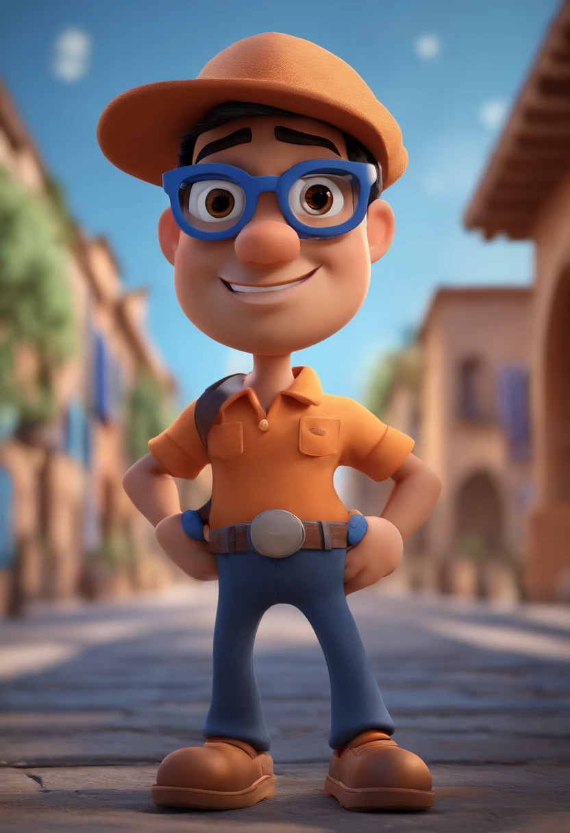 cartoon character of a man with black glasses and a blue Cruzeiro shirt, animation character, Caractere estilizado, animation style rendering, 3D estilizado, Arnold Maya render, 3 d render stylized, toon render keyshot, Personagem 3D, Personagem 3D, 3d rendering stylized, 3 d character render, personagem de desenho animado, Personagem de close up, Pose de personagem,  (Estilo Pixar) (master part:1.2) (Bokeh) (best quality) (pele detalhada) (textura detalhada) (8k) (argila) (Cinematic lighting) (foco nítido