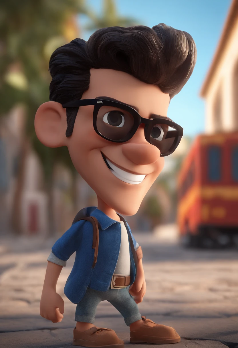 personagem dos desenhos animados de dois homens, um com camiseta vermelha, with black glasses and blue jeans, the other is black, com uma camisa branca e bermuda, animation character, Caractere estilizado, animation style rendering, 3D estilizado, Arnold Maya render, 3 d render stylized, toon render keyshot, Personagem 3D, Personagem 3D, 3d rendering stylized, 3 d character render, personagem de desenho animado, Personagem de close up, Pose de personagem, (Estilo Pixar) (master part:1.2) (Bokeh) (best quality) (pele detalhada) (textura detalhada) (8k) (argila) (Cinematic lighting) (foco nítido