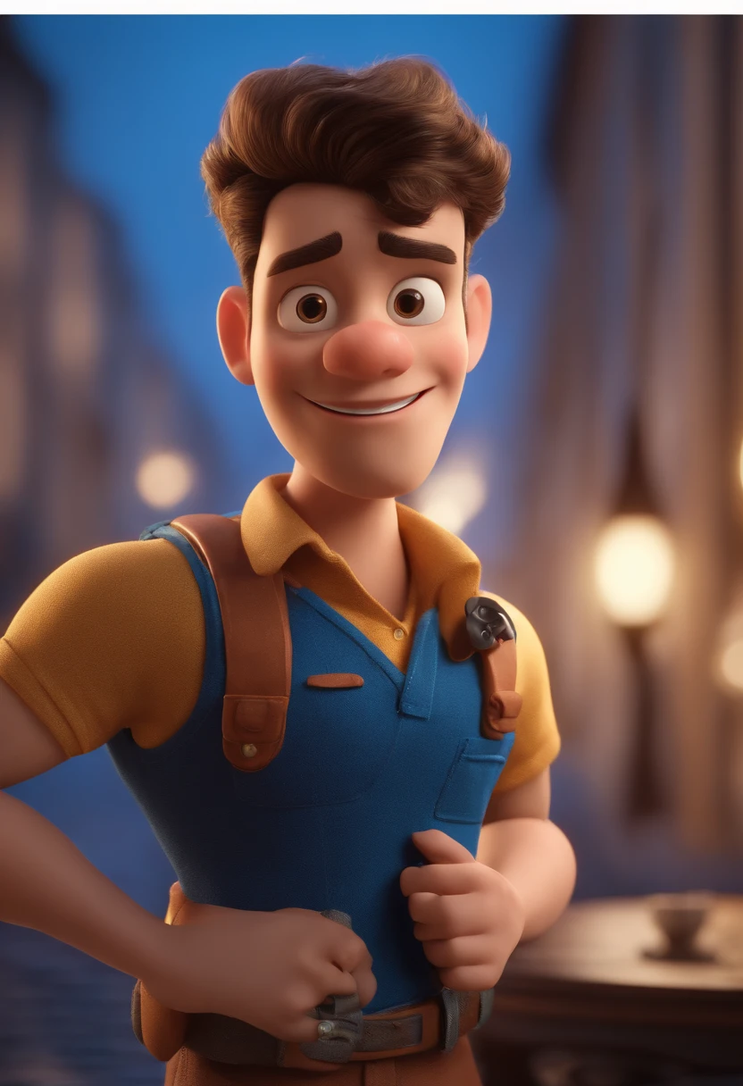 personagem dos desenhos animados de um homem com uma camisa azul, animation character, Caractere estilizado, animation style rendering, 3D estilizado, Fagner Soares do Nascimento, 3 d render stylized, toon render keyshot, Personagem 3D, Personagem 3D, 3d rendering stylized, 3 d character render, personagem de desenho animado, Personagem de close up, Pose de personagem, (Estilo Pixar) (master part:1.2) (Bokeh) (best quality) (pele detalhada) (textura detalhada) (8k) (argila) (Cinematic lighting) (foco nítido