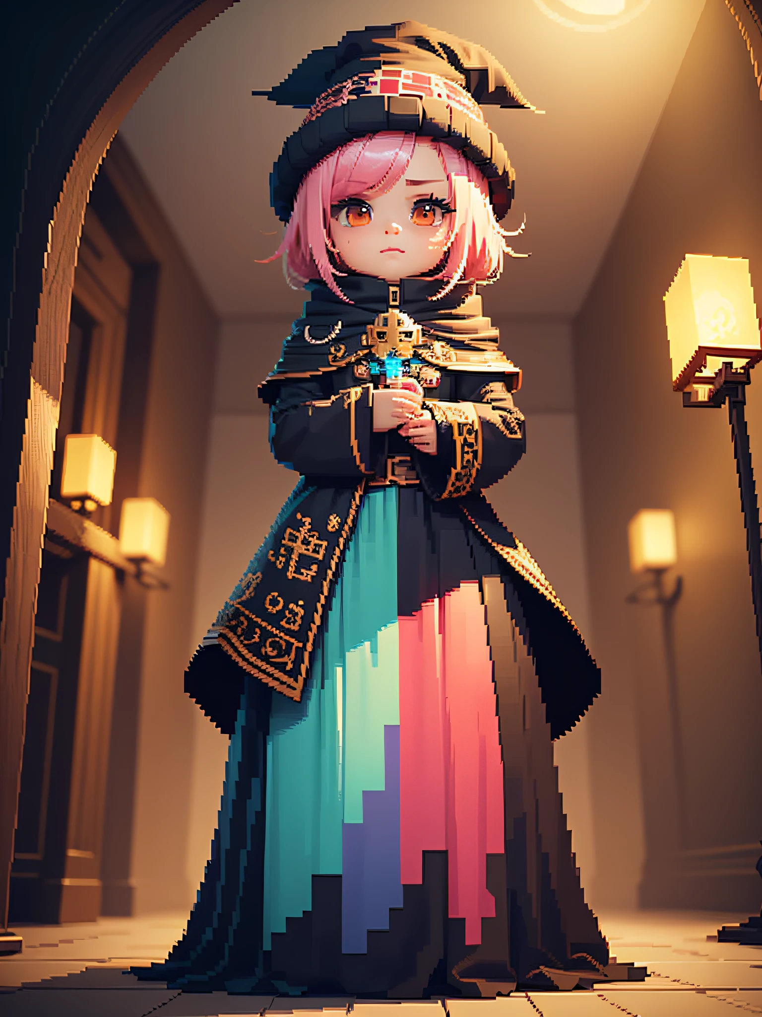 Chibi necromancer character pixel art, beautiful detailed pixel art, hyper detailed pixel art, conceptual pixel art, high quality pixel art, high quality pixel art, high quality pixel art, high quality pixel art, dynamic lighting, colorful, high contrast colors, Pixel art style, pixel art:3, 4k, beautiful