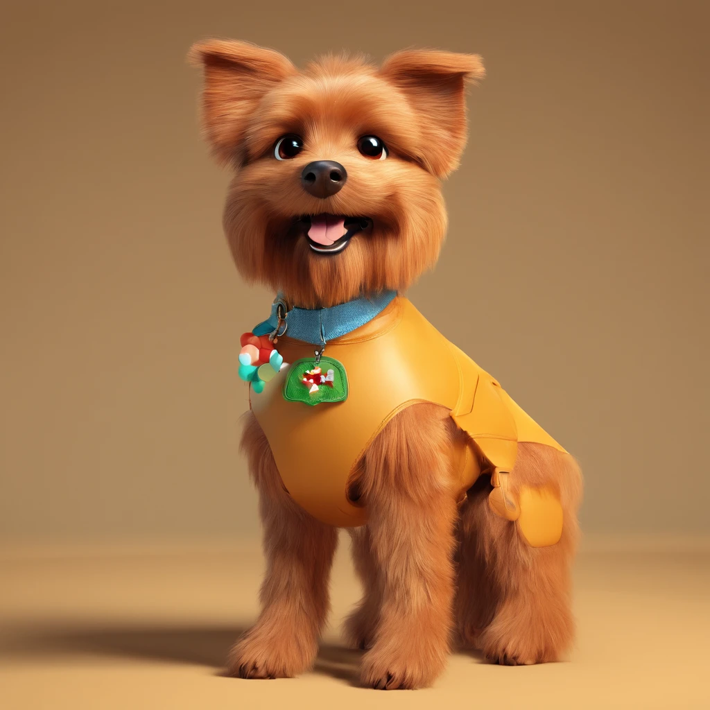 Lucky is a small and somewhat hairy dog, His fur is caramel colored and he has a cheerful expression