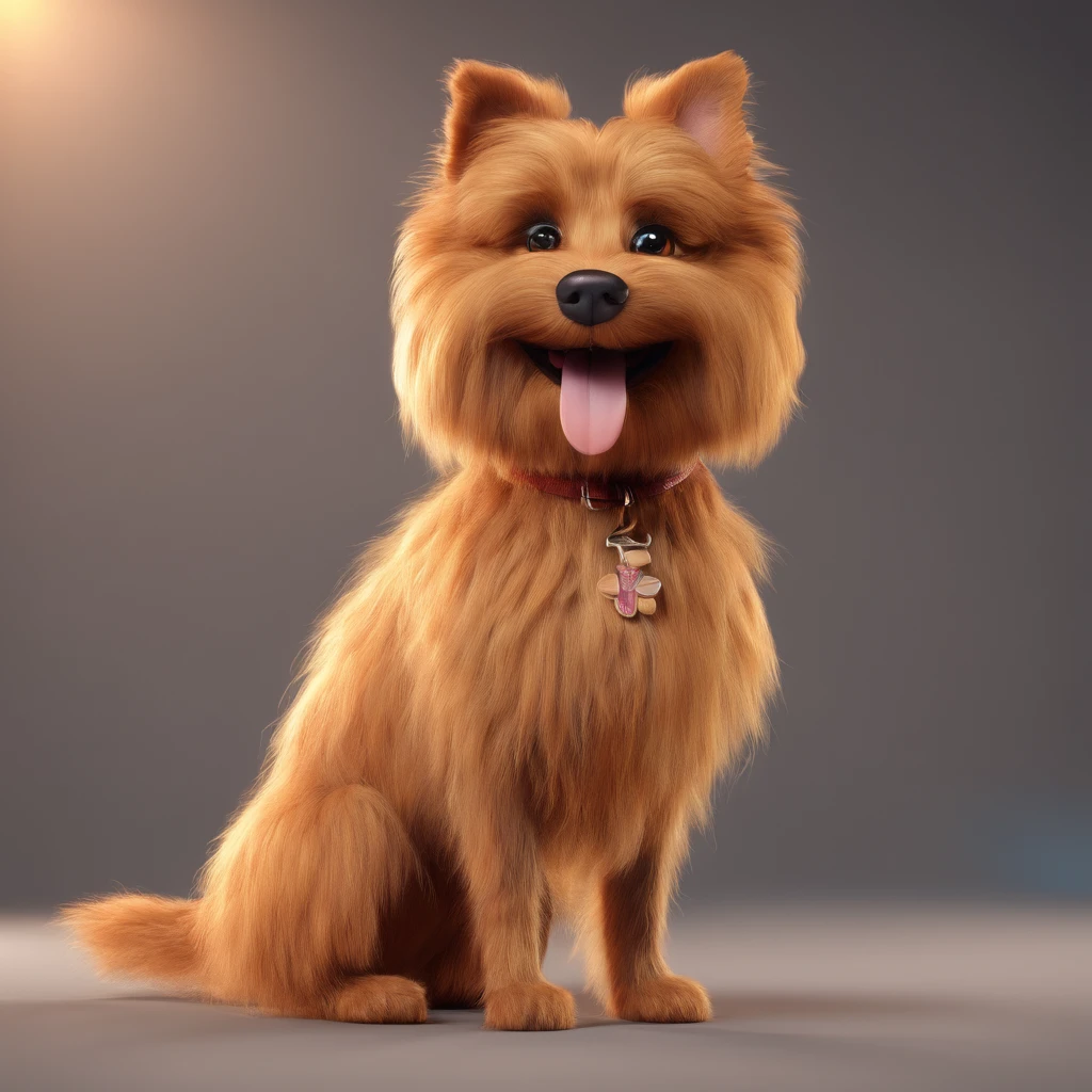 Lucky is a small and somewhat hairy dog, His fur is caramel colored and he has a cheerful expression