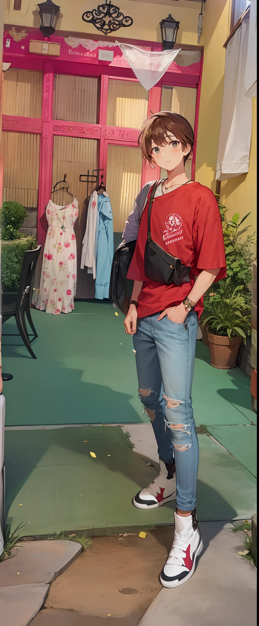 1 boy, sonu, atelier, alchemist, t shirt,pants, over knee boots, bag