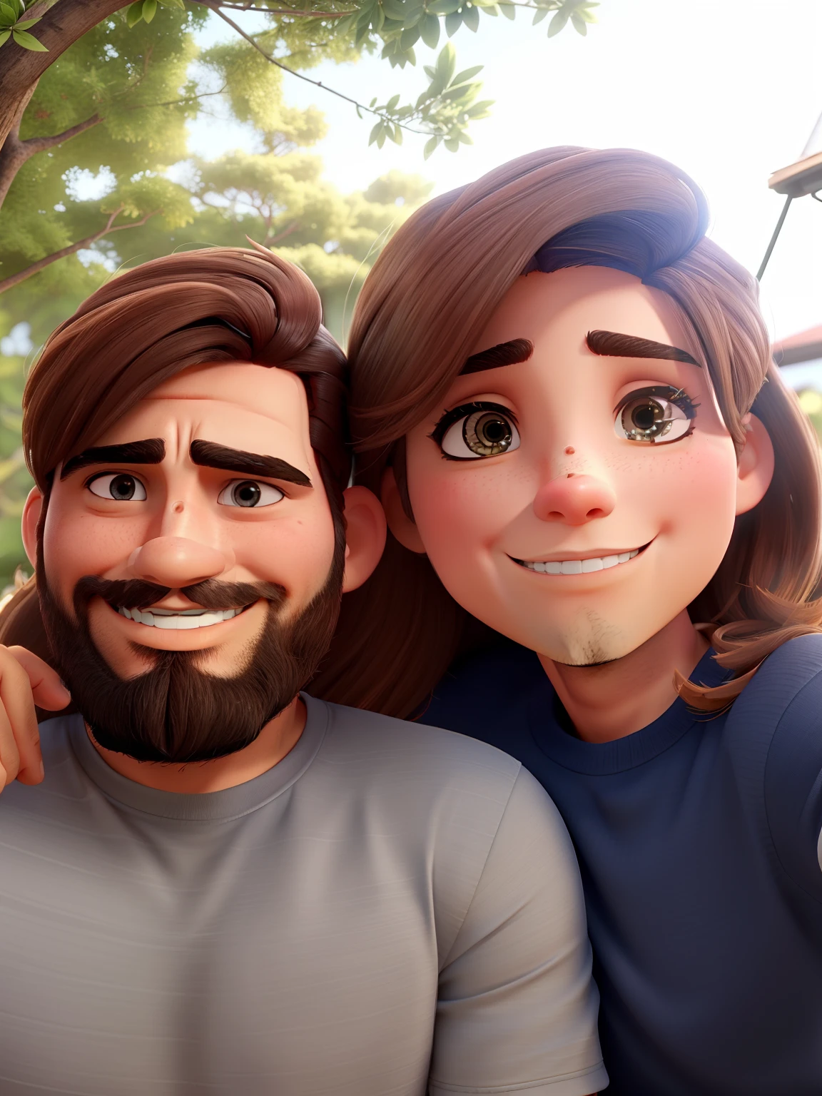 casal homem com barba e mulher no estilo Disney Pixar, alta qualidade, melhor qualidade