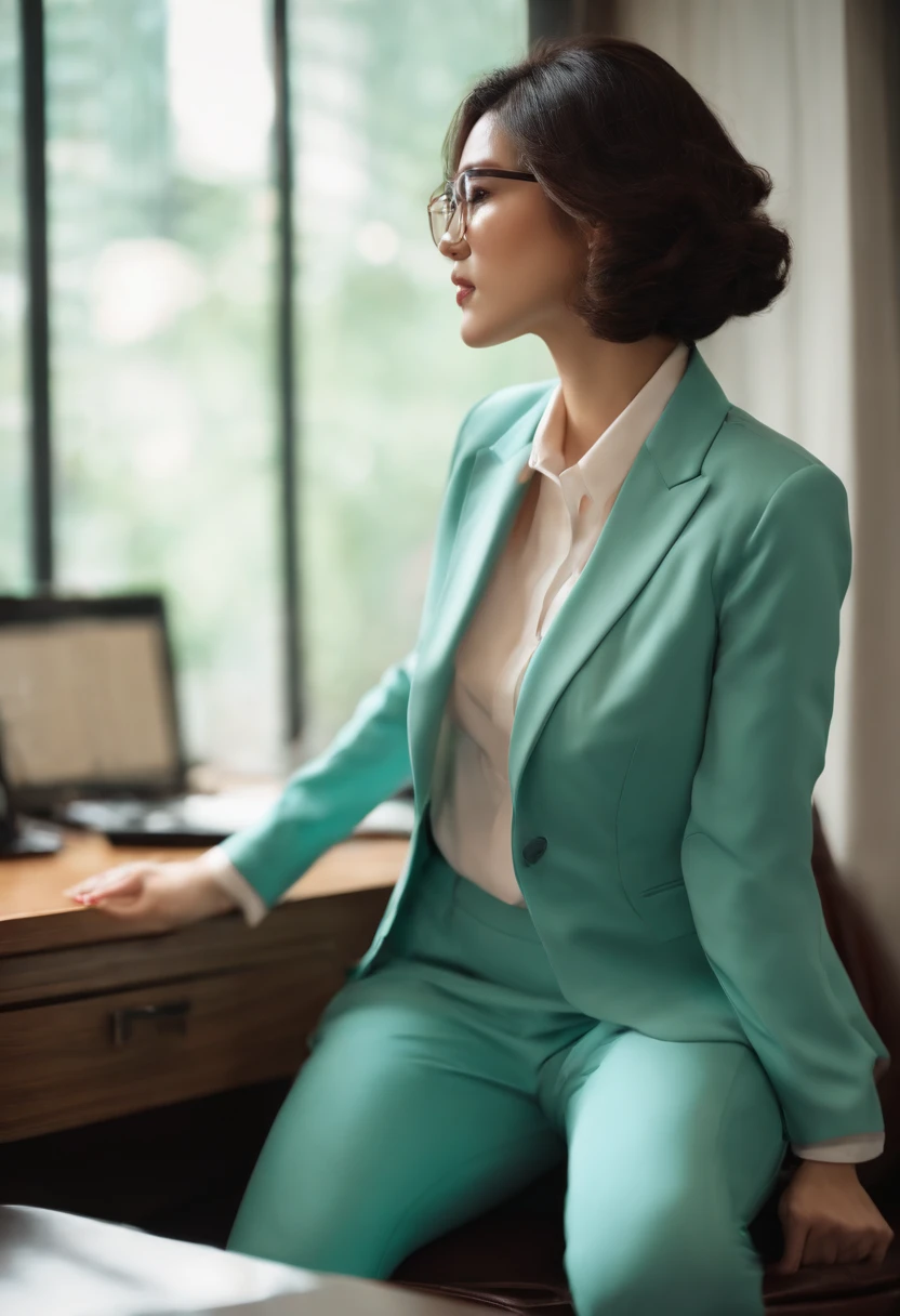 8K Fine Details eye glass pant suit A Japanese Lady nerdy ty s ass PO embarrassed from undergarment Chest shirt s Office