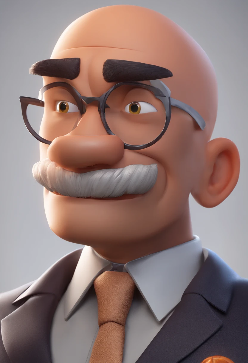 Cartoon character of a bald man and in a suit animation character, Caractere estilizado, animation style rendering, 3D estilizado, 3 d render stylized, toon render keyshot, Personagem 3D, Personagem 3D, 3d rendering stylized, 3 d character render, personagem de desenho animado, Personagem de close up, Pose de personagem,  (Estilo Pixar) (master part:1.2) (Bokeh) (best quality) (pele detalhada) (textura detalhada) (8k) (argila) (Cinematic lighting) (foco nítido