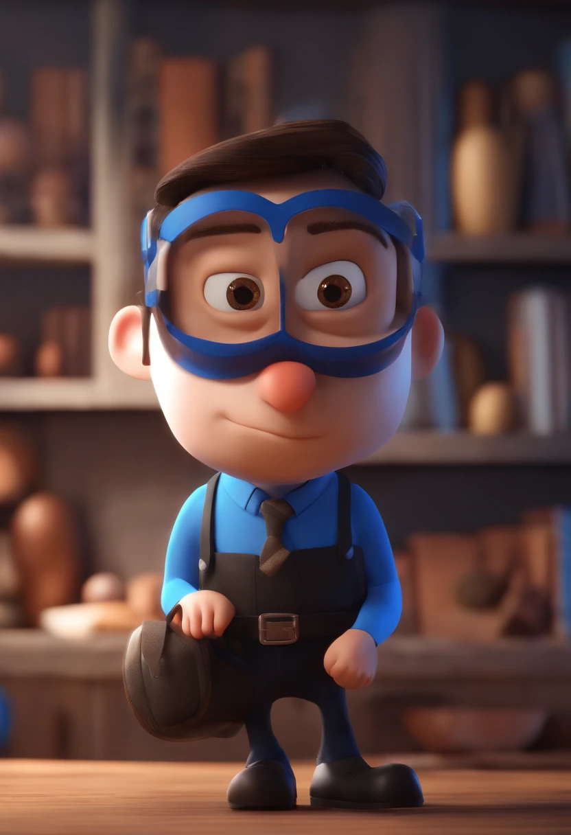 Cartoon character of a man wearing black glasses and a blue shirt, um personagem animado, Caractere estilizado, animation style rendering, 3D estilizado, Arnold Maya render, 3 d render stylized, toon render keyshot, Personagem 3D, Personagem 3D, 3d rendering stylized, 3 d character render, personagem de desenho animado, Personagem de close up, Pose de personagem, (Estilo Pixar) (master part:1.2) (Bokeh) (best quality) (pele detalhada) (textura detalhada) (8k) (argila) (Cinematic lighting) (foco nítido，Senta e vaza a parte superior do corpo