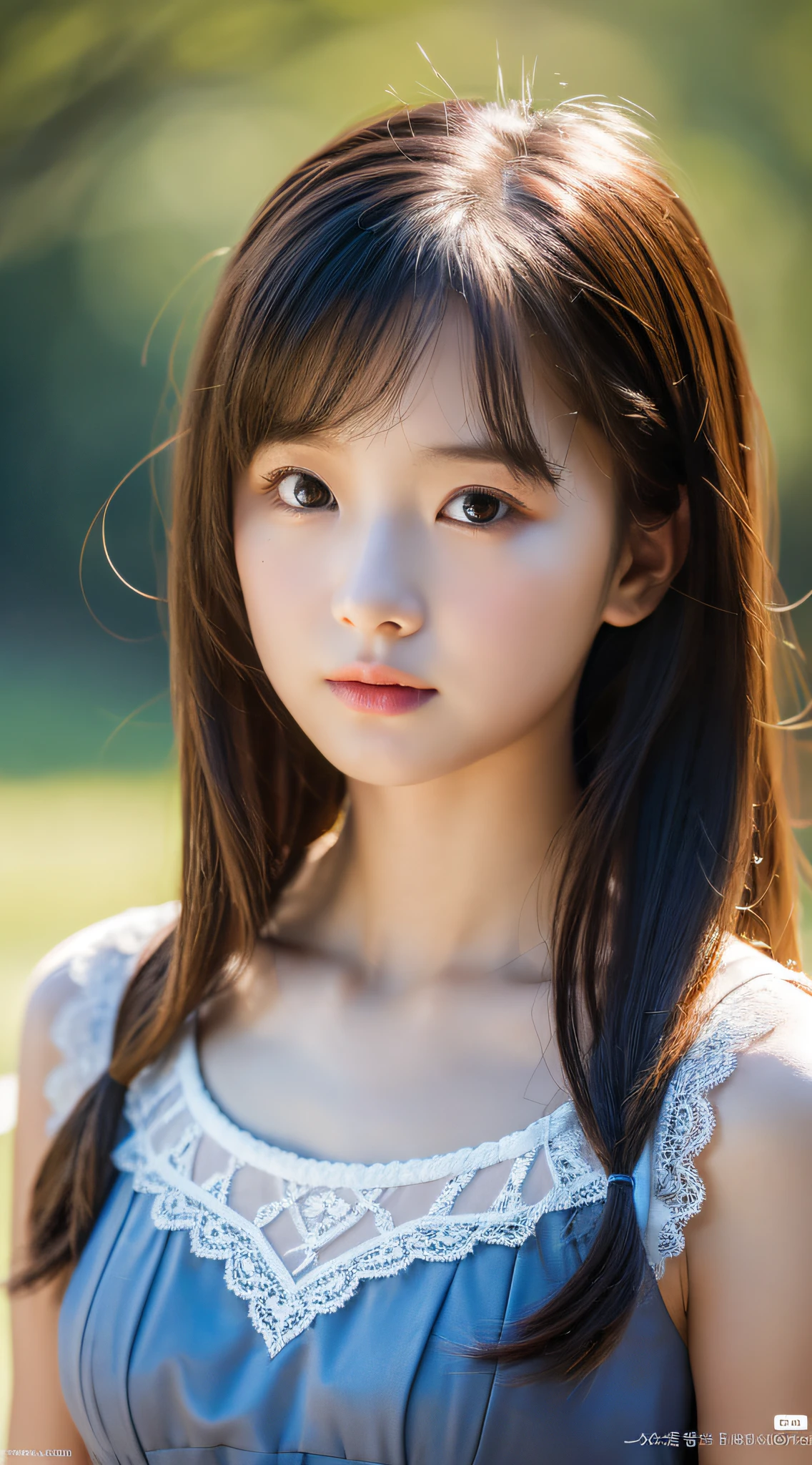 lens: 135mm f1.8,(Highest quality),(Tabletop:1.1), (Beautiful 14 year old Japanese girl),  (Moist lips), Narrow eyes, double eyelid,Delicate clavicle,Flat Chest,Shortcuts,
 (Let me&#39;Let&#39;s take another look), (close:1.4),  shame, A faint smile,
(Spotted sunlight:1.2), Dramatic lighting, 
(White camisole), (Sunburned skin:0.2),Full body photo、Full Body Focus