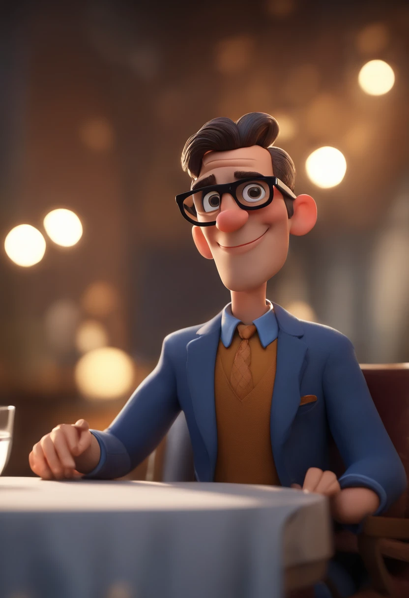 Cartoon character of a man wearing black glasses and a blue shirt, um personagem animado, Caractere estilizado, animation style rendering, 3D estilizado, Arnold Maya render, 3 d render stylized, toon render keyshot, Personagem 3D, Personagem 3D, 3d rendering stylized, 3 d character render, personagem de desenho animado, Personagem de close up, Pose de personagem,  (Estilo Pixar) (master part:1.2) (Bokeh) (best quality) (pele detalhada) (textura detalhada) (8k) (argila) (Cinematic lighting) (foco nítido