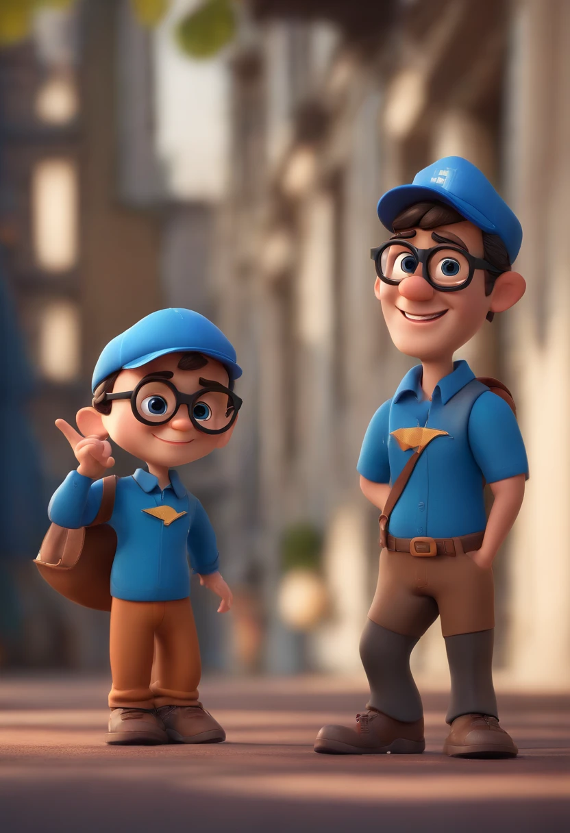 Cartoon character of a man wearing black glasses and a blue shirt, um personagem animado, Caractere estilizado, animation style rendering, 3D estilizado, Arnold Maya render, 3 d render stylized, toon render keyshot, Personagem 3D, Personagem 3D, 3d rendering stylized, 3 d character render, personagem de desenho animado, Personagem de close up, Pose de personagem,  (Estilo Pixar) (master part:1.2) (Bokeh) (best quality) (pele detalhada) (textura detalhada) (8k) (argila) (Cinematic lighting) (foco nítido