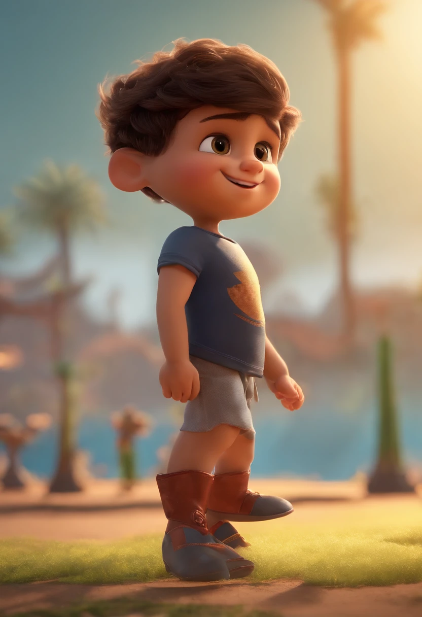 a happy cute standing short hair, vestindo uma camiseta preta de uper heroi , tocando bateria, Estilo Pixar, ....3d, desenhos animados, rosto detalhado, asymmetrical 16k