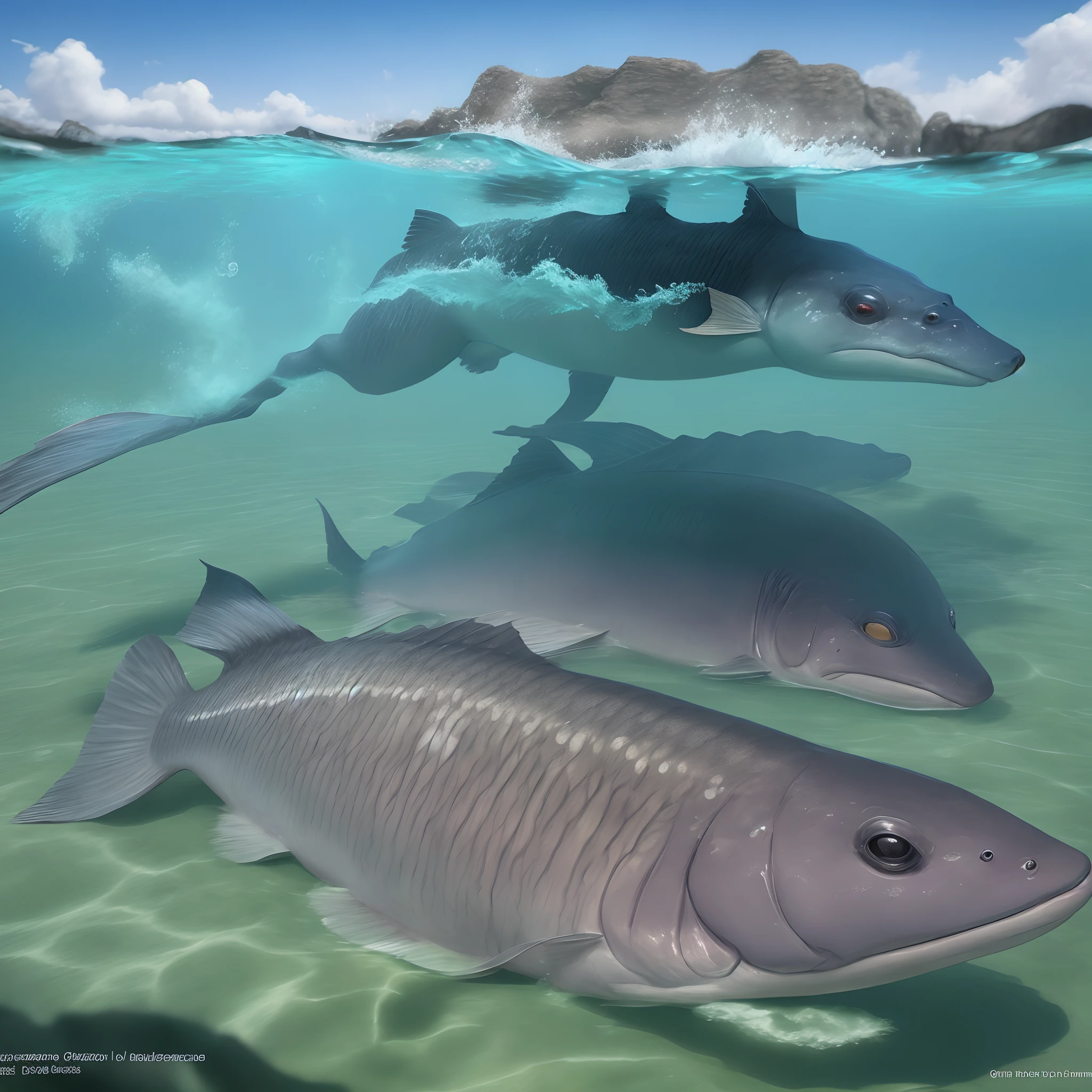 Creature marine sous l’eau prêt à attaquer un animal terrestre