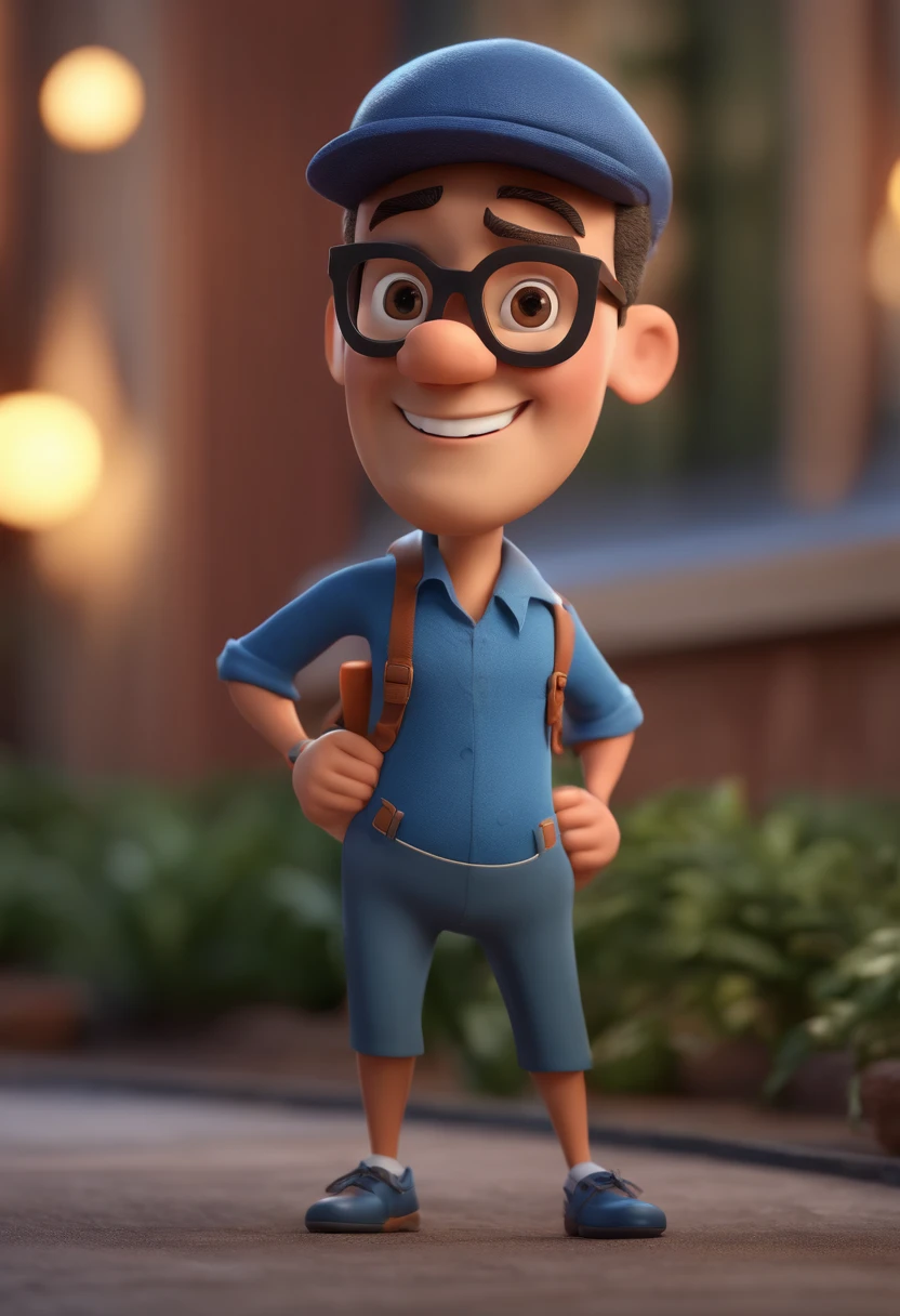 Cartoon character of a man with black glasses and a blue shirt, animation character, Caractere estilizado, animation style rendering, 3D estilizado, Arnold Maya render, 3 d render stylized, toon render keyshot, Personagem 3D, Personagem 3D, 3d rendering stylized, 3 d character render, personagem de desenho animado, Personagem de close up, Pose de personagem, (Estilo Pixar) (master part:1.2) (Bokeh) (best quality) (pele detalhada) (textura detalhada) (8k) (argila) (Cinematic lighting) (foco nítido