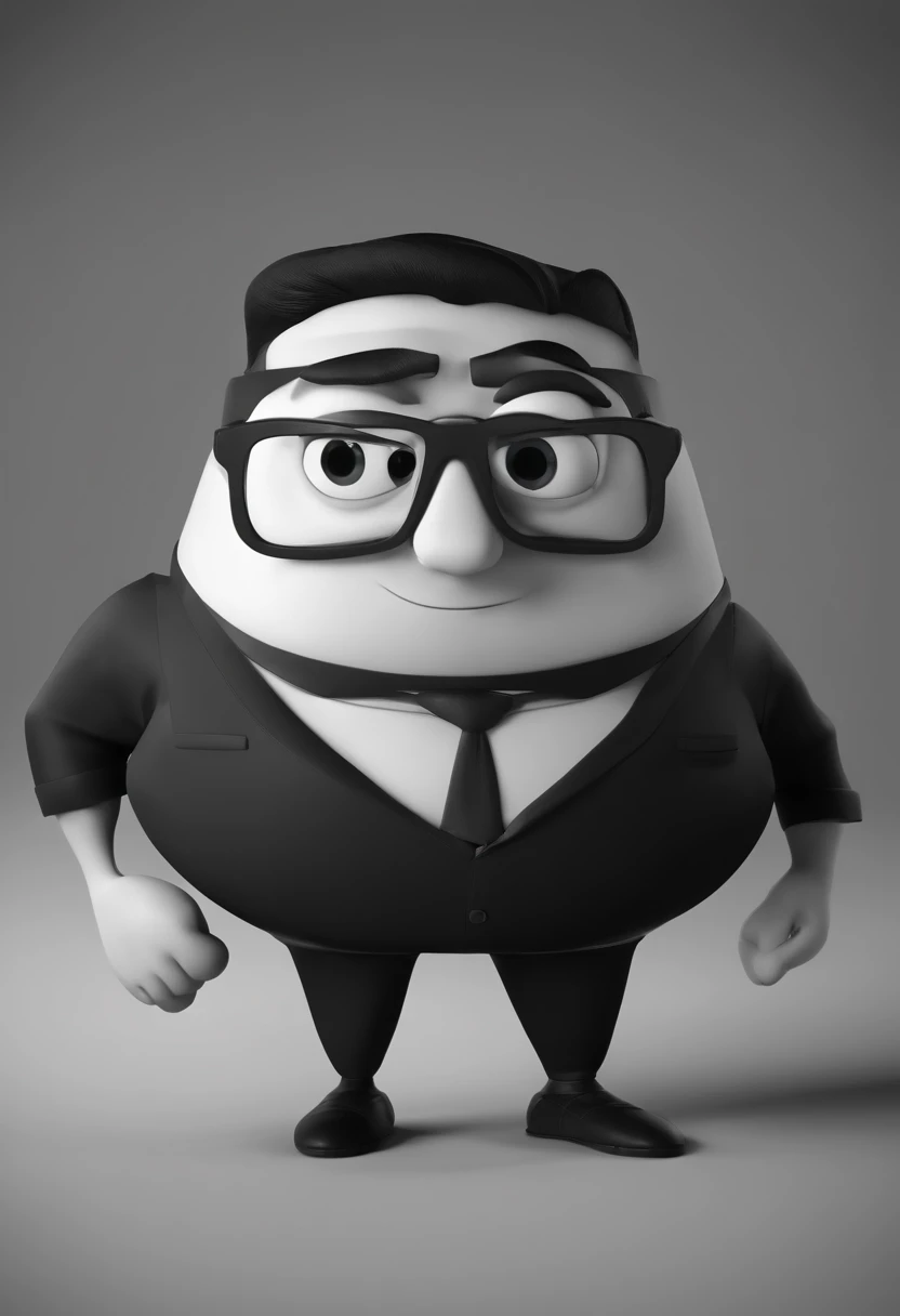 Cartoon character of a man wearing black glasses, com barba na cor preta, rosto redondo e uma camisa preta, um personagem animado, Caractere estilizado, animation style rendering, 3D estilizado, Arnold Maya render, 3 d render stylized, toon render keyshot, Personagem 3D, Personagem 3D, 3d rendering stylized, 3 d character render, personagem de desenho animado, Personagem de close up, Pose de personagem, (Estilo Pixar) (master part:1.2) (Bokeh) (best quality) (pele detalhada) (textura detalhada) (8k) (argila) (Cinematic lighting) (foco nítido,Senta e vaza a parte superior do corpo