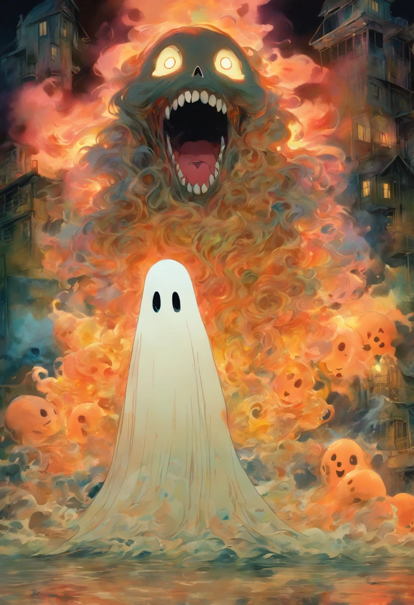 (Masterpiece, Best quality:1.4), (photoreallistic:1.3),  ((scary ghost)), Ambiance Halloween, Wraith, paysage effrayant, In the style of Adrian Ghenie, Esao Andrews, Jenny Saville, Edward Hopper, surrealism, Dark Art par James Jean, Takato Yamamoto, Minimalisme inkpunk. Tim Burton.